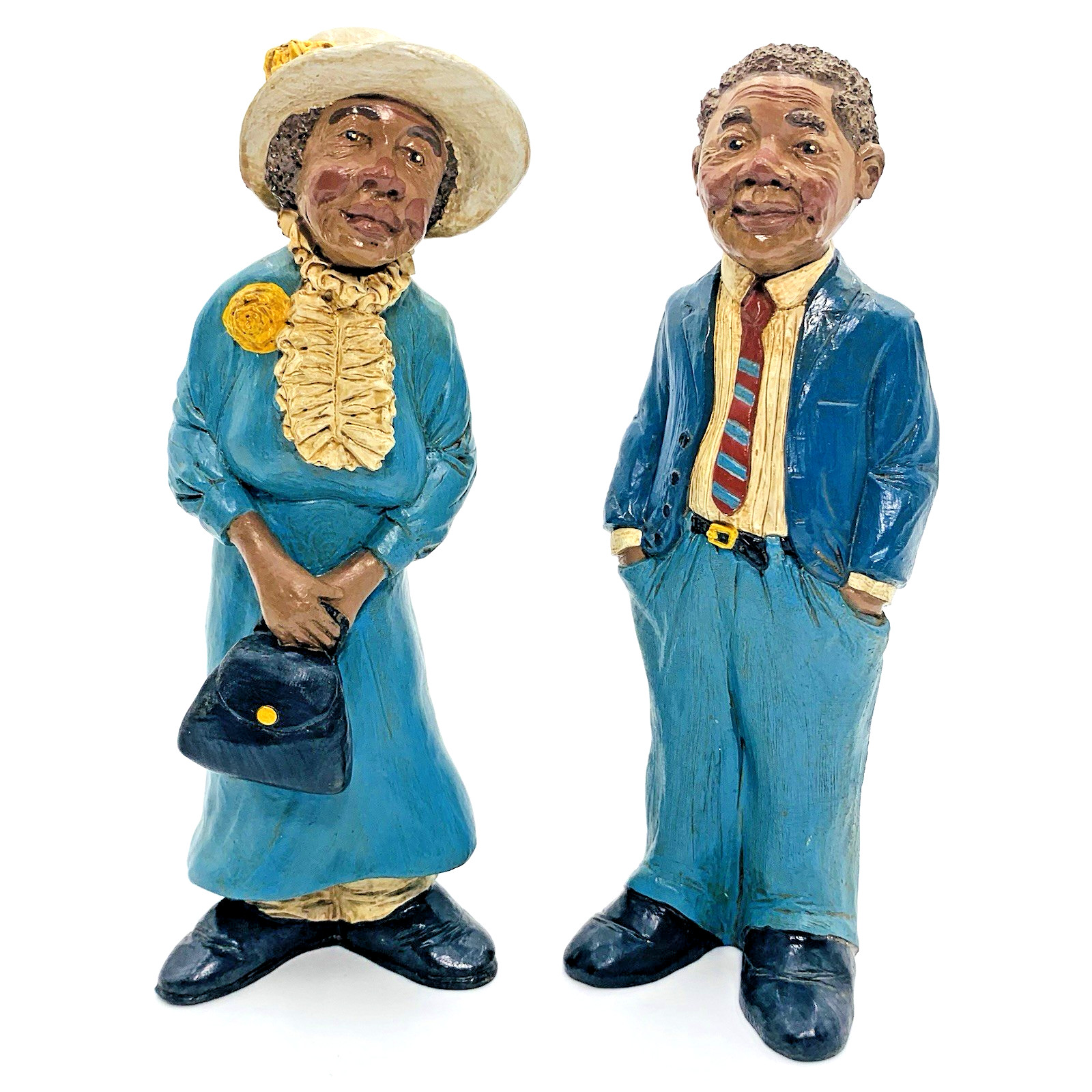 VTG TNT Pecan Resin African American Folk Art Figurines Man Woman Pair #19 #22