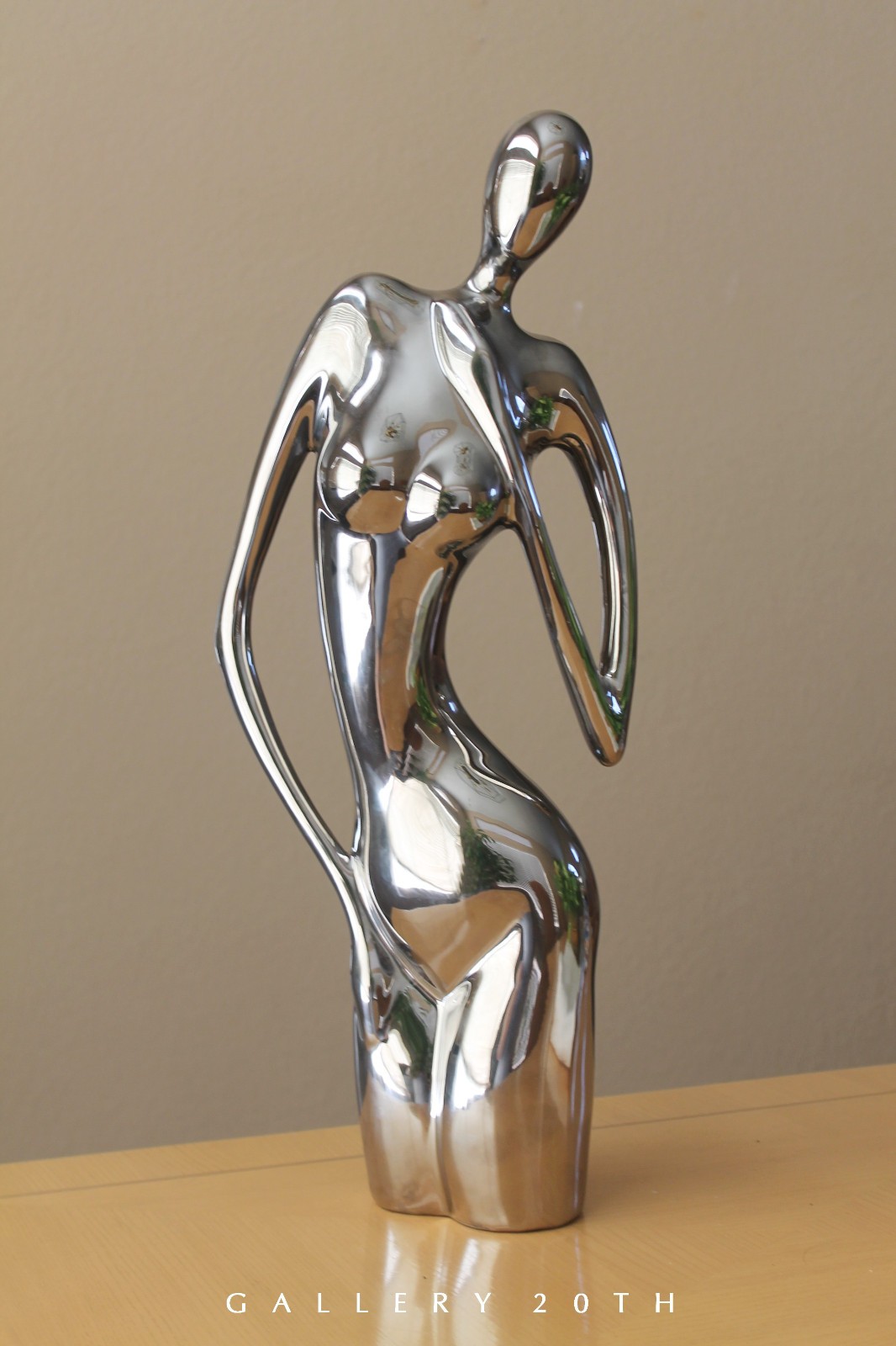 CHROME ABSTRACT FIGURAL WOMAN SCULPTURE PORCELAIN VTG STATUE GORGEOUS ART DECO