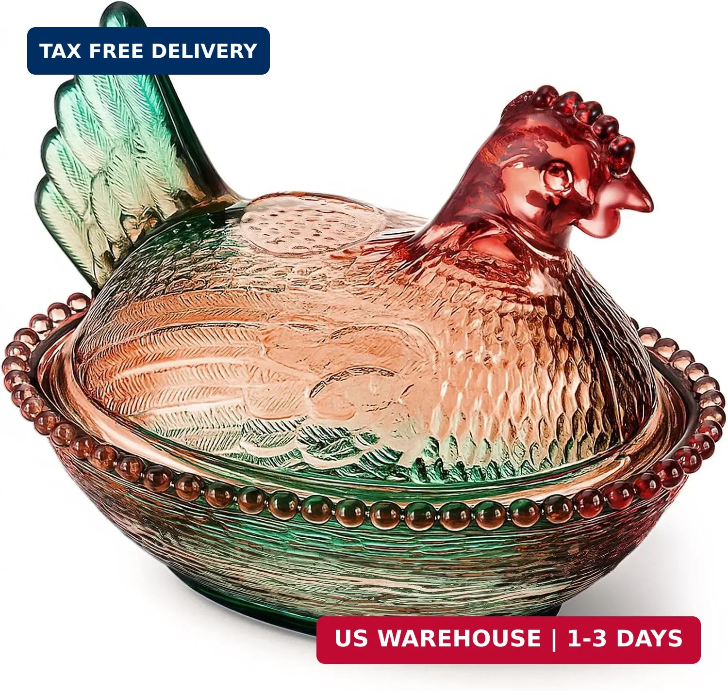 1 Pcs Vintage Glass Hen on Nest Dish with Lid Colorful Crystal Chicken-shaped La
