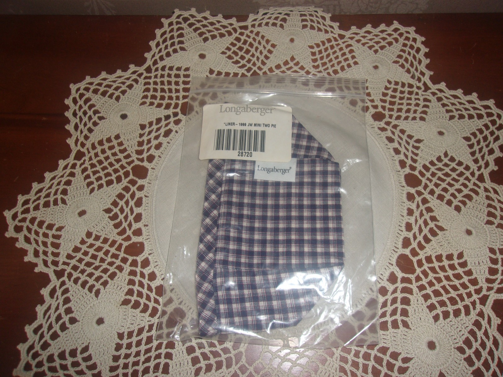 Longaberger 1999 Collector\'s Club Miniature Two Pie Basket Fabric Liner