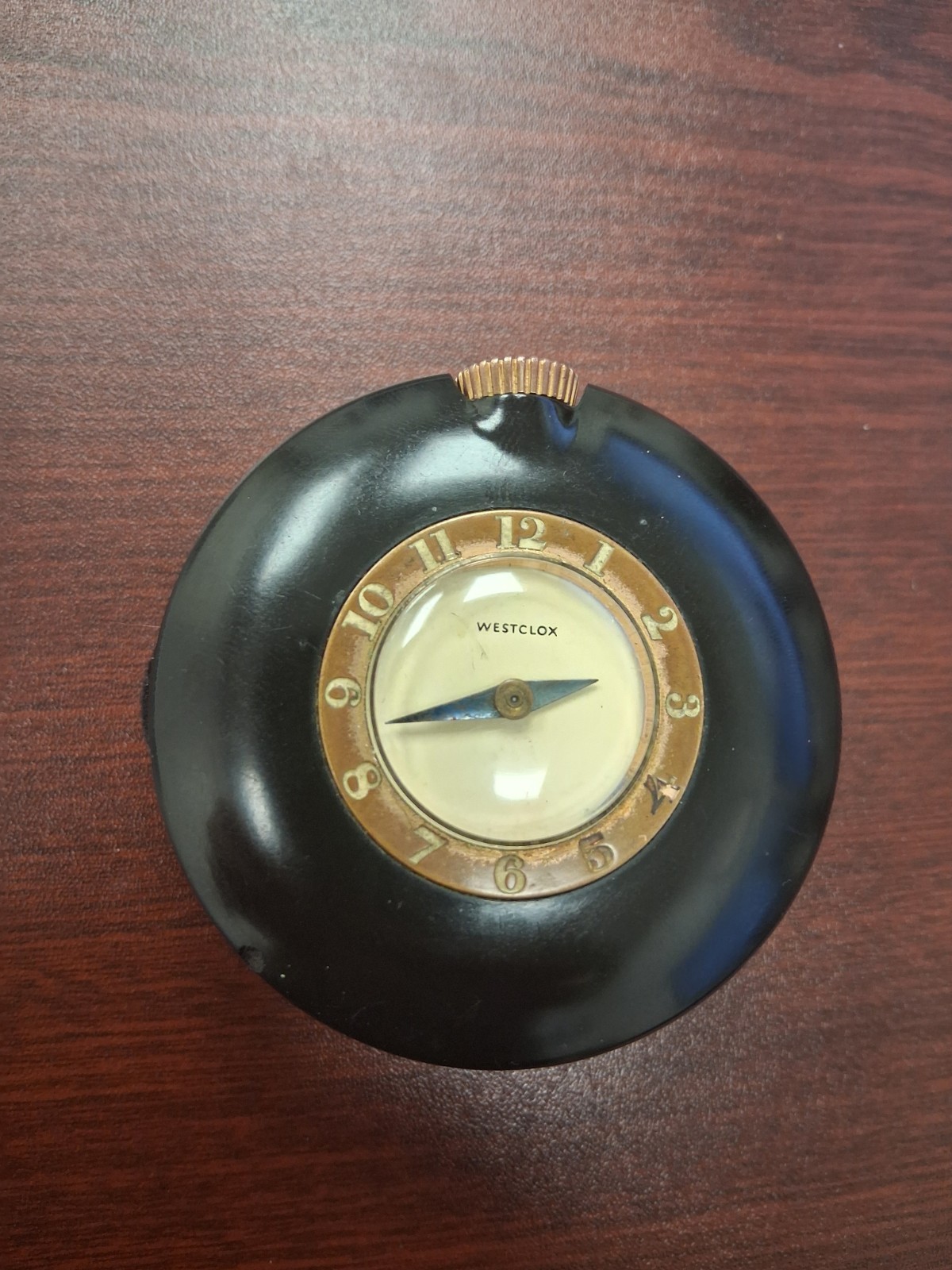 1930's WESTCLOX Art Deco Black Purse Pocket Clock Watch Bakelite Runs