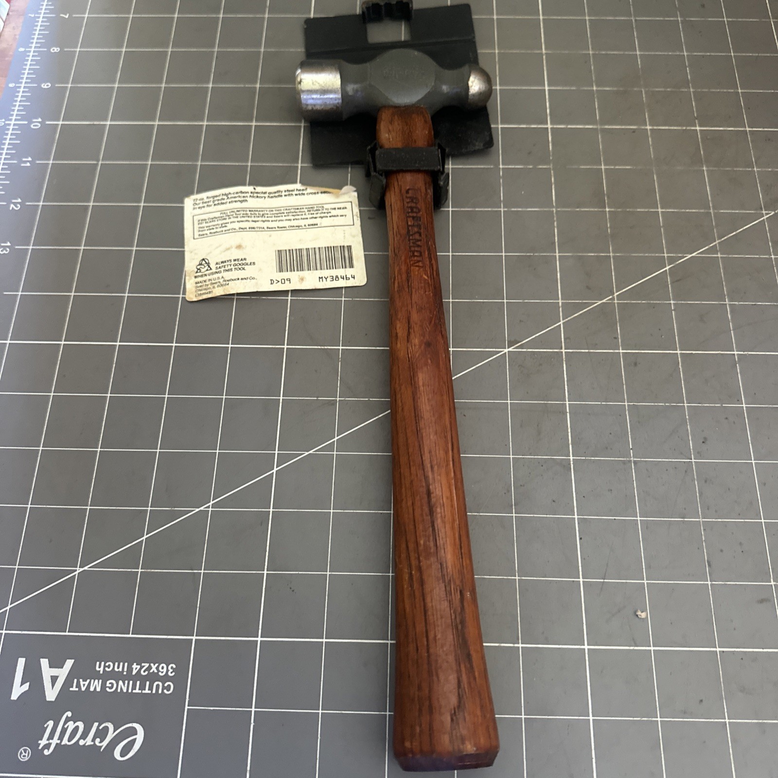 Gray NOS Sears CRAFTSMAN USA  Ball Pein Peen Hammer 12oz 38464 Hickory Handle