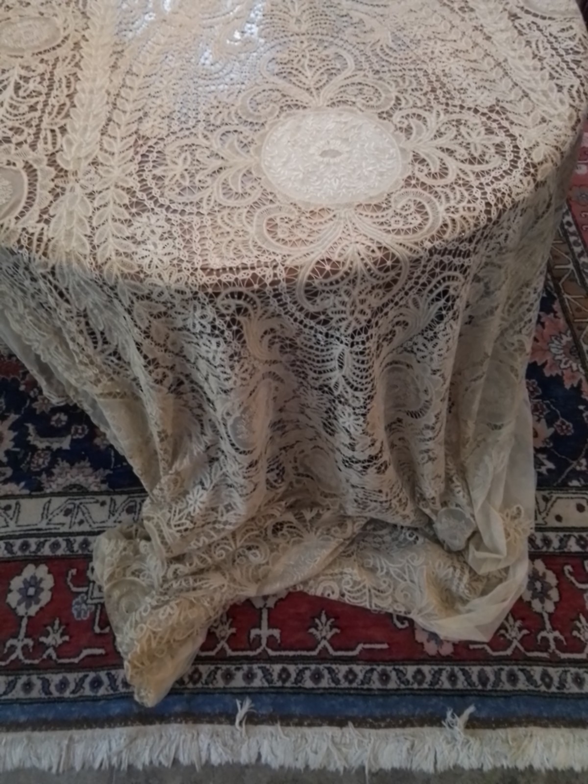 Huge Fabulous Antique Lace Tablecloth