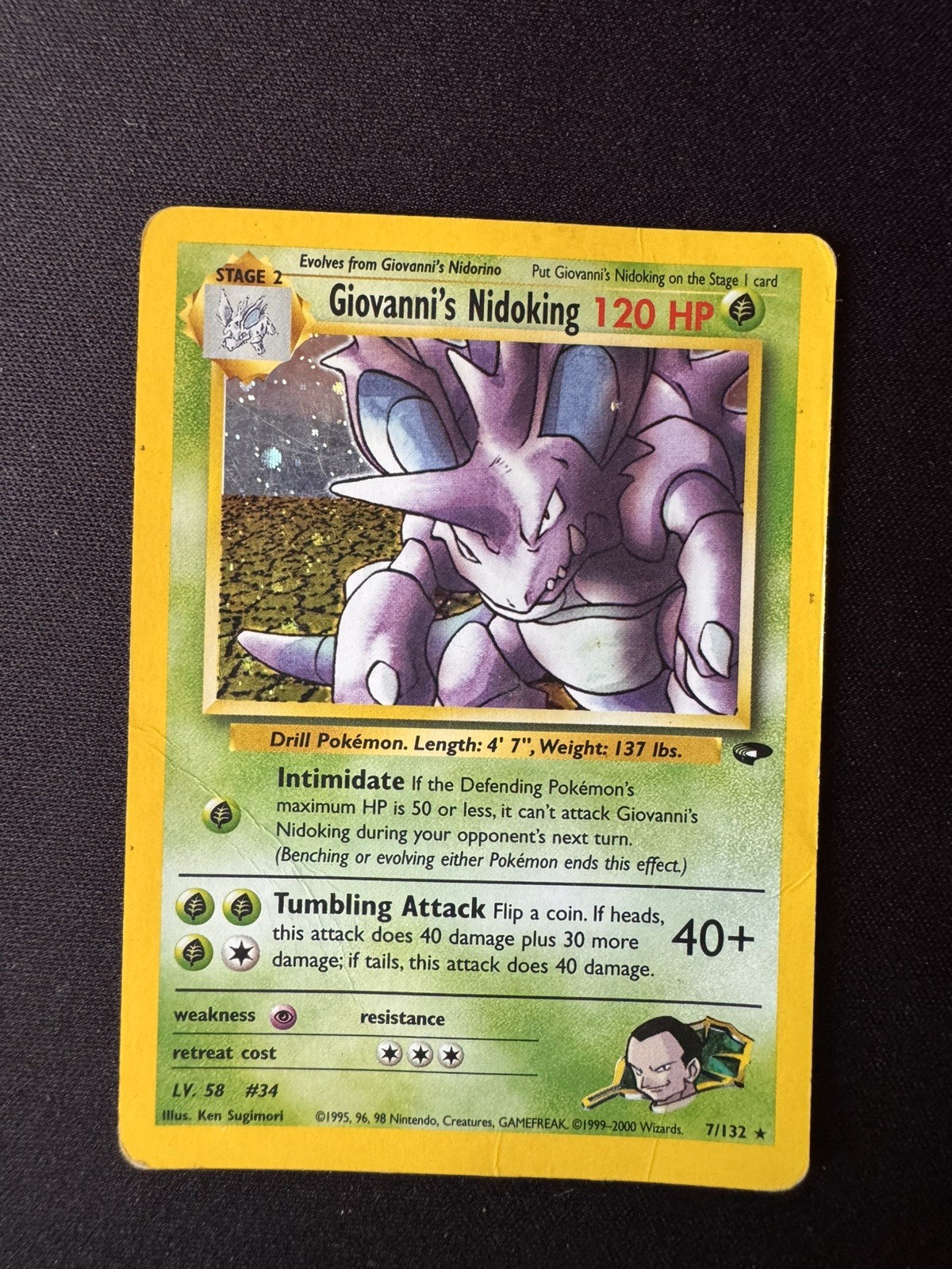 Giovanni's Nidoking 7/132 Gym Challenge Holo Pokemon Card - EXCELLENT INVESTMENT