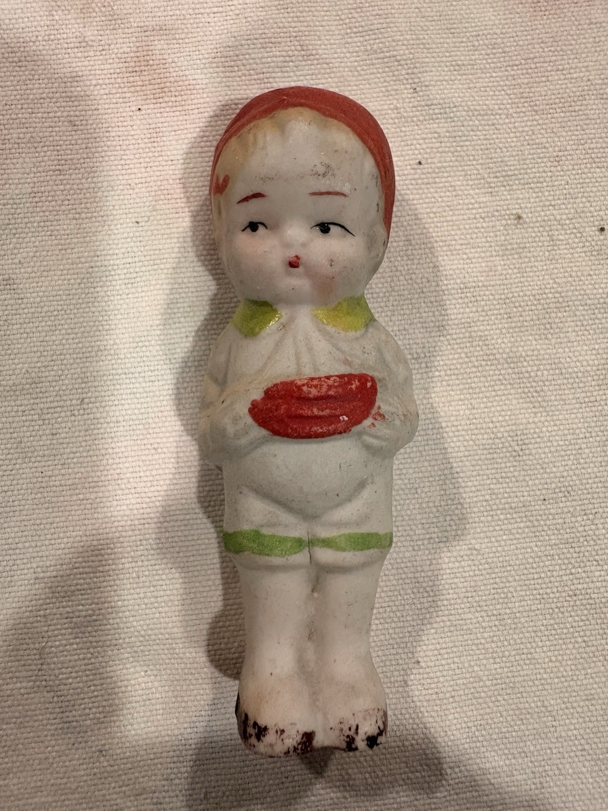 Vintage Made in Japan Hand Painted Ceramic Boy Figurine Small 2.75 in 1930-49