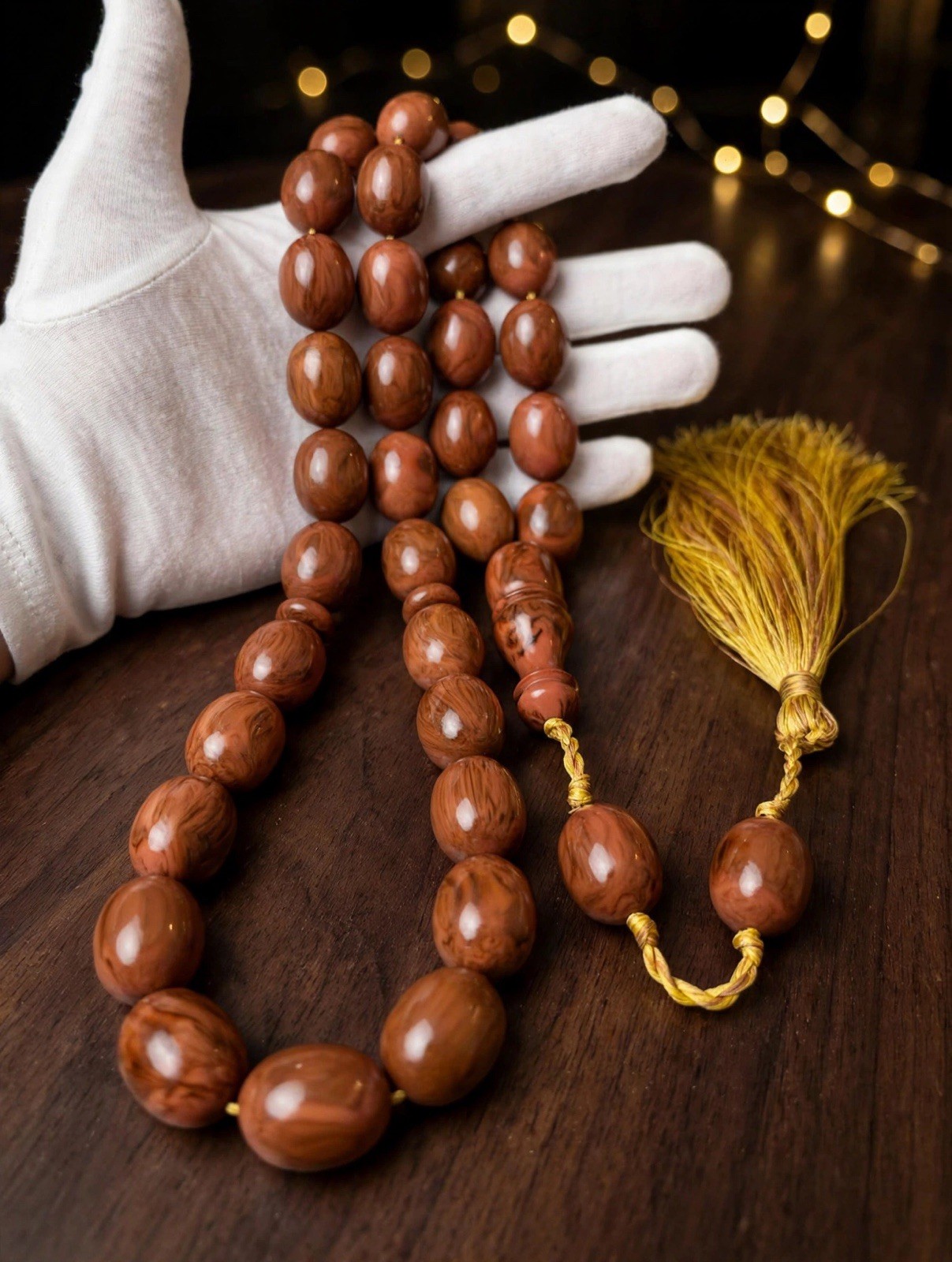 Rare German Faturan Bakelite Tasbih 280g Coffee Brown Wood Grain Jumbo 29mm