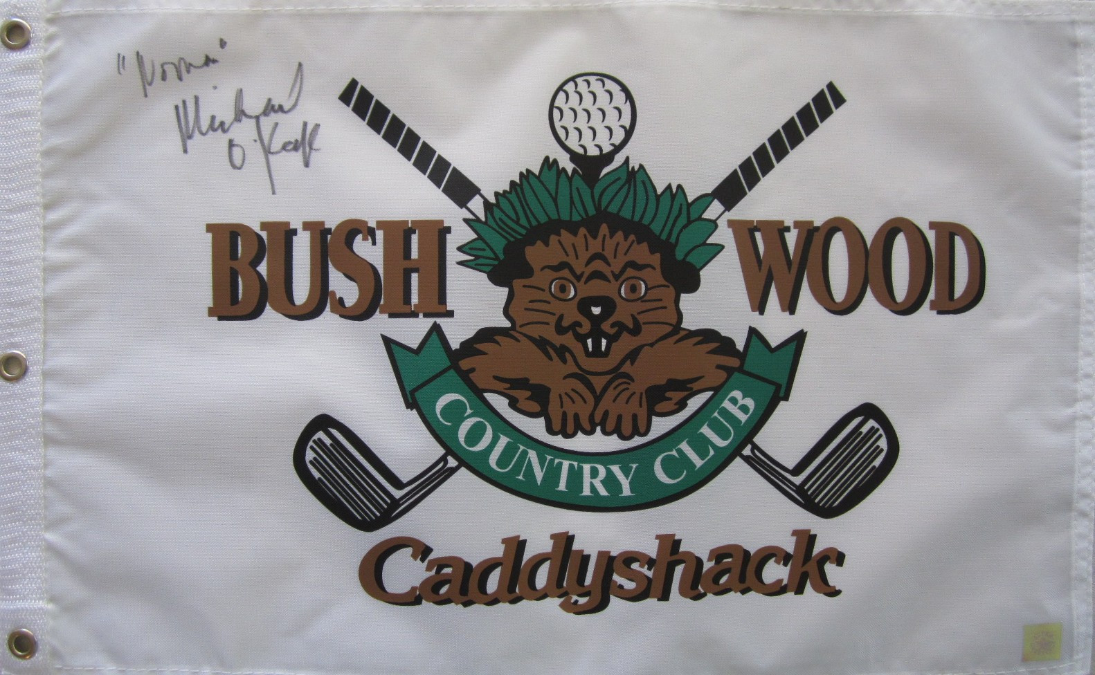 Michael O\'Keefe autographed signed NOONAN Caddyshack Bushwood golf pin flag SSG