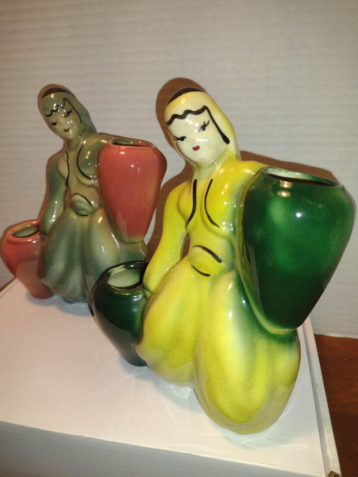 Vintage MCM Genie Double - Vessel Figural Planters Set of 2 Variant Colors 6.5\