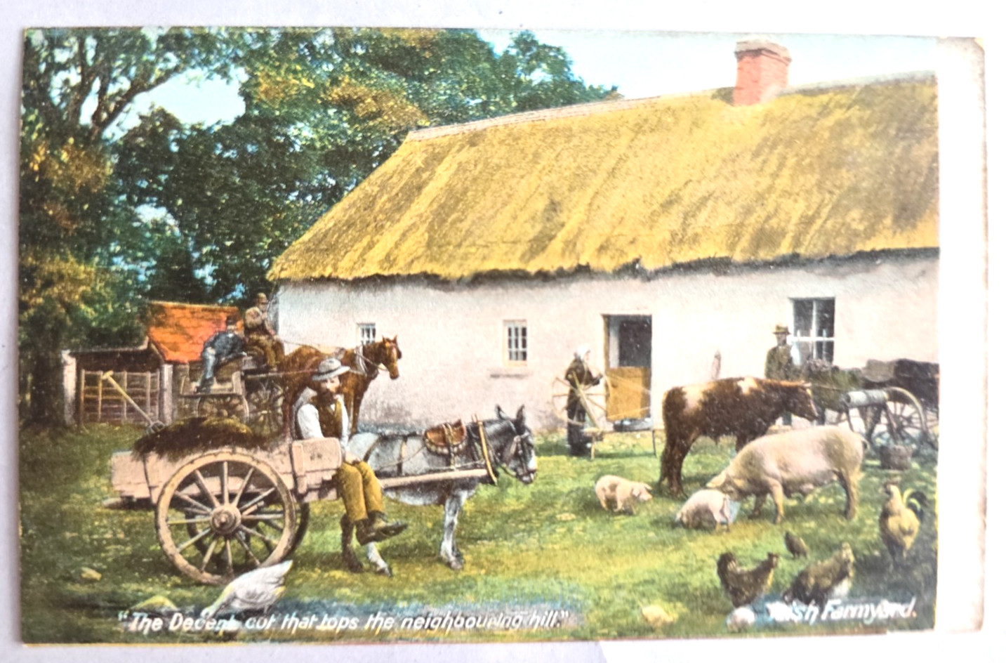 C. 1910s Antique Postcard Irish Farmyard Farmer Cottage Unposted