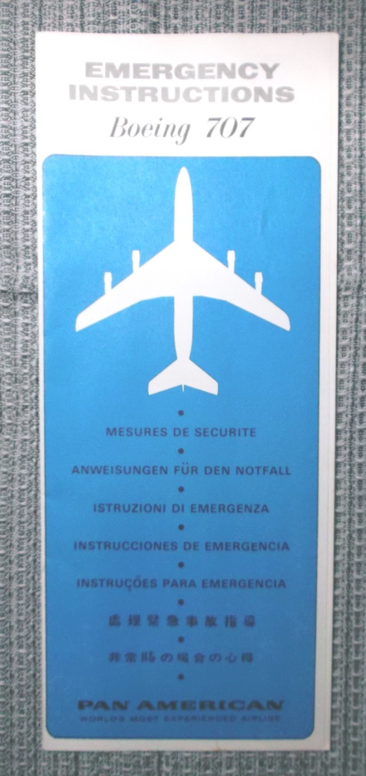 Vintage 1960s 1970s Pan AM Airlines Boeing 707 Emergency Instructions 2/70 NICE Vintage 1960s 1970s Pan AM Airlines Boeing 707 Emergency Instructions 2/70 NICE