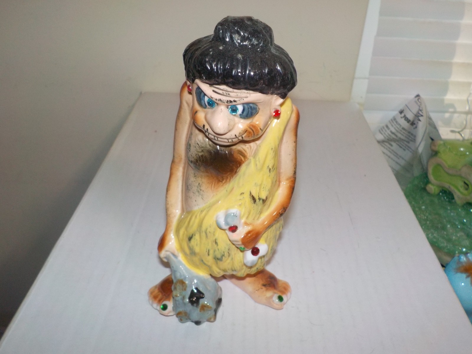 Vintage 1960\'s Kreiss Psycho Ceramics Caveman w/ Rhinestones & Mace Club