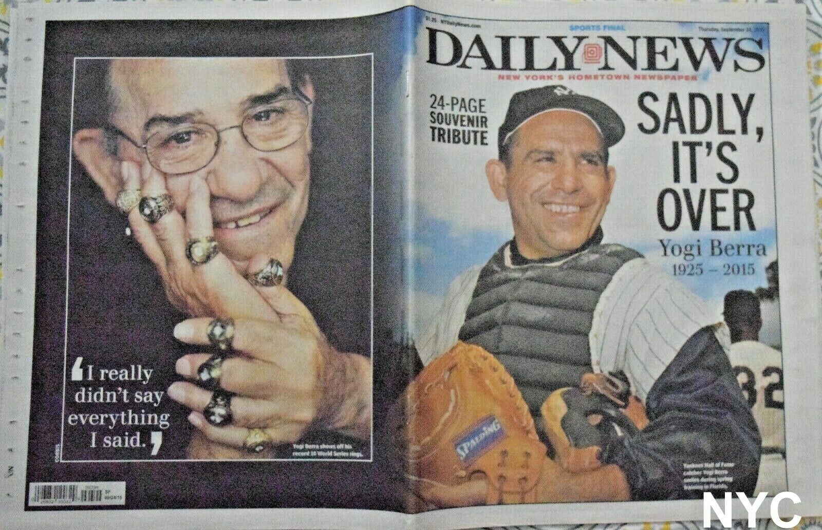 Yogi Berra Dead Ny Daily News September 24 2015 🔥
