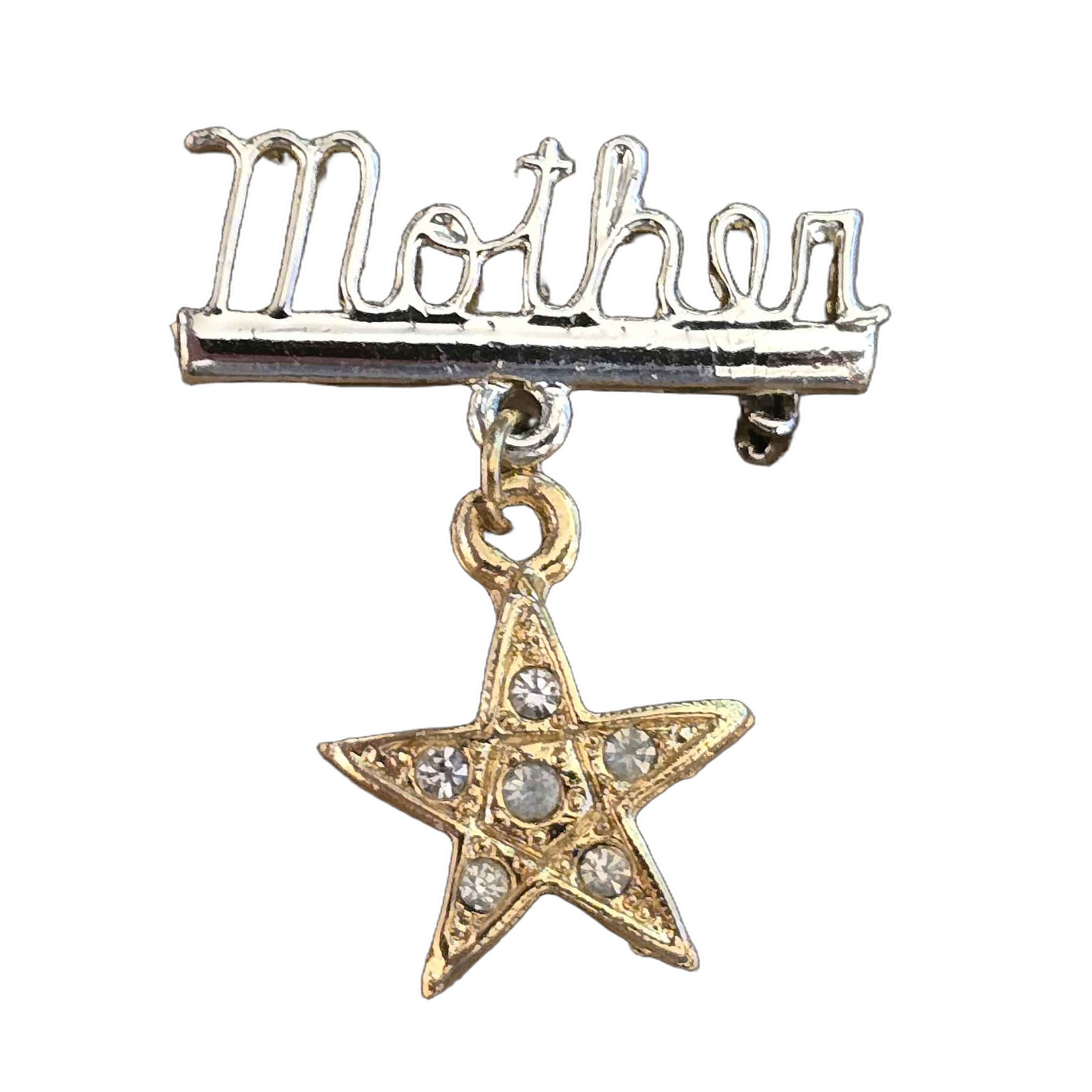 Vintage Mother Dangle Star Rhinestone Silver Gold Tone Lapel Vest Hat Pin K8 Vintage Mother Dangle Star Rhinestone Silver Gold Tone Lapel Vest Hat Pin K8