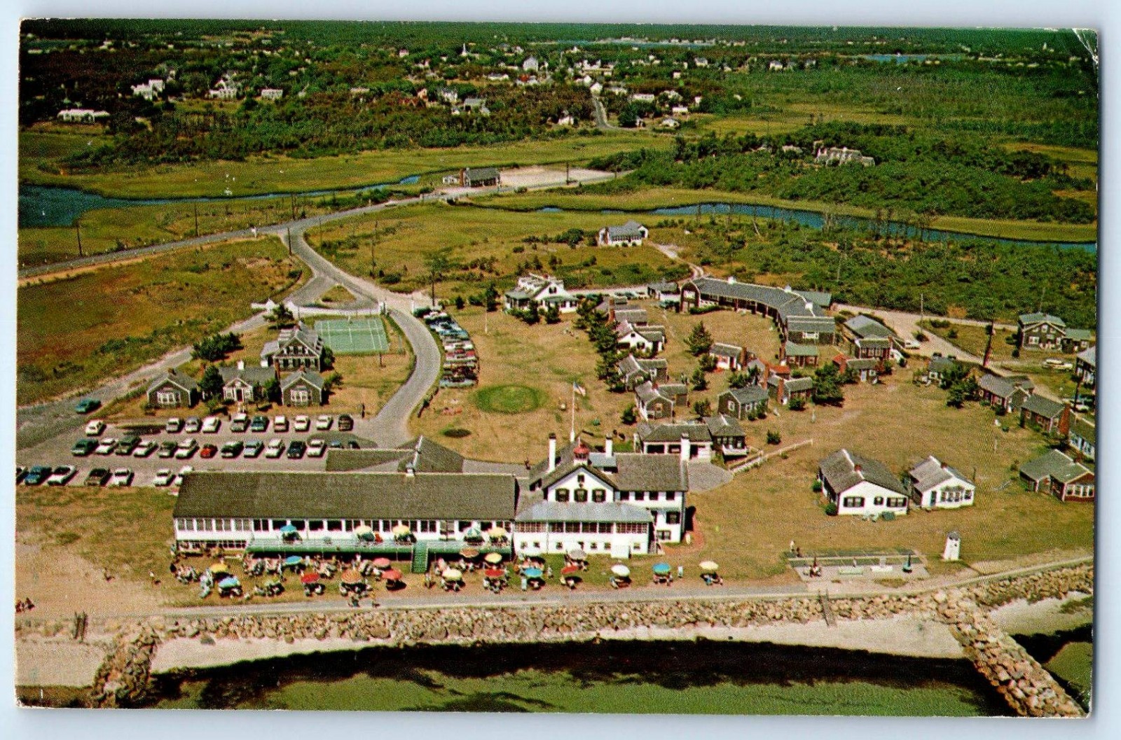 1970 Cape Cod Massachusetts MA Vintage Postcard Lighthouse Inn Birds Eye View