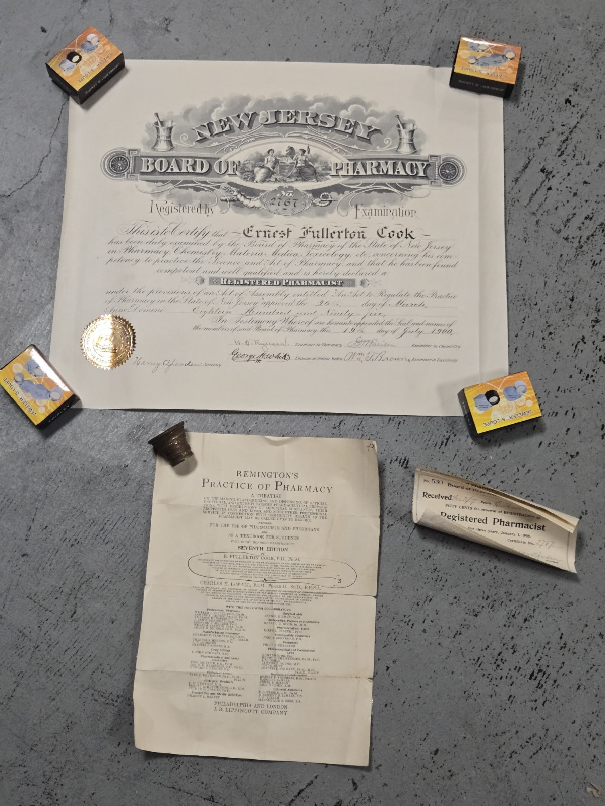 Old Rare Historical 1900 NJ Board Of Pharmacy E Fullerton Cook The Hague Mortar