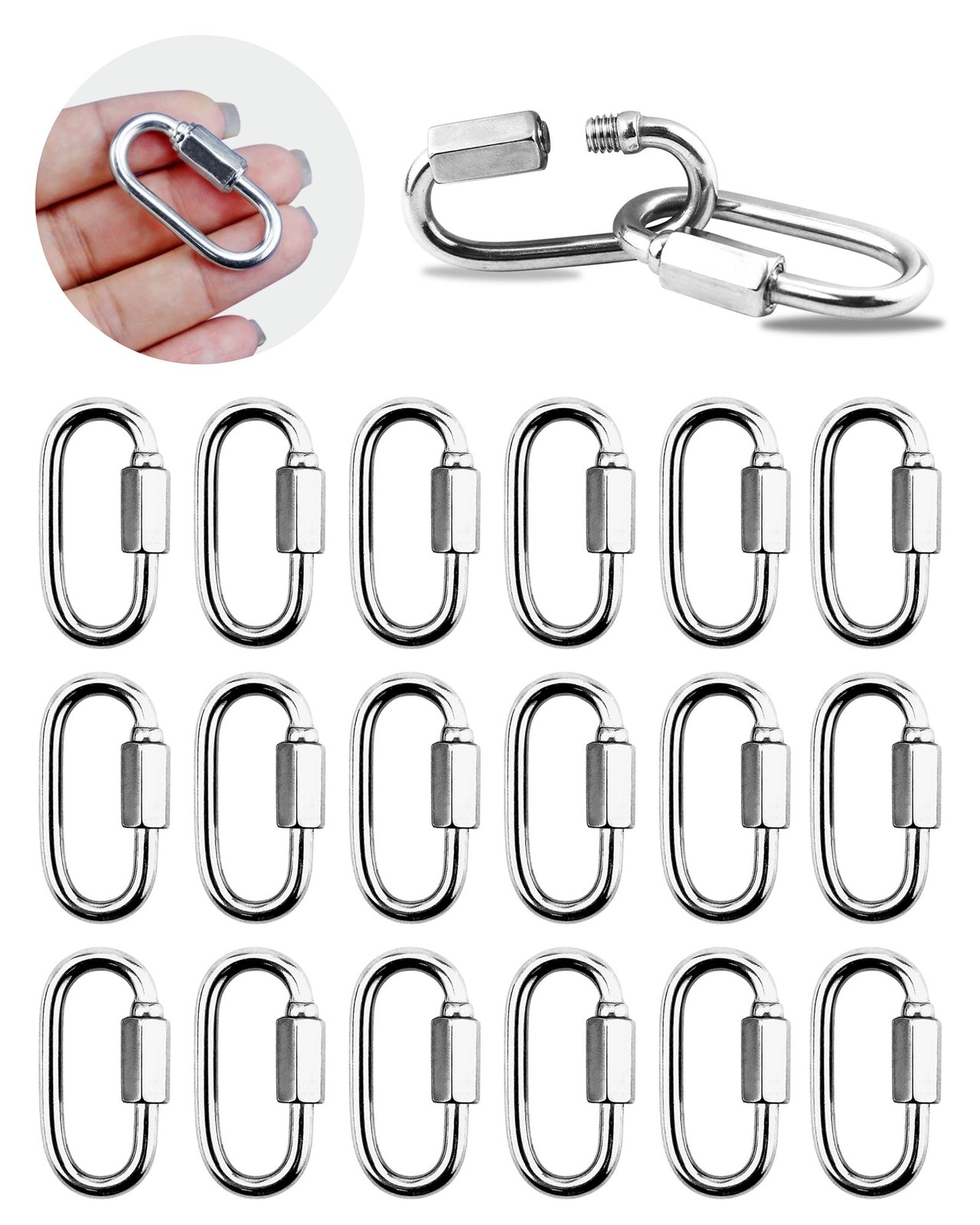 20 Pack Alloy M3.5 Chain Link, 1/8 Inch D Shape Locking Quick Chain Repair Links