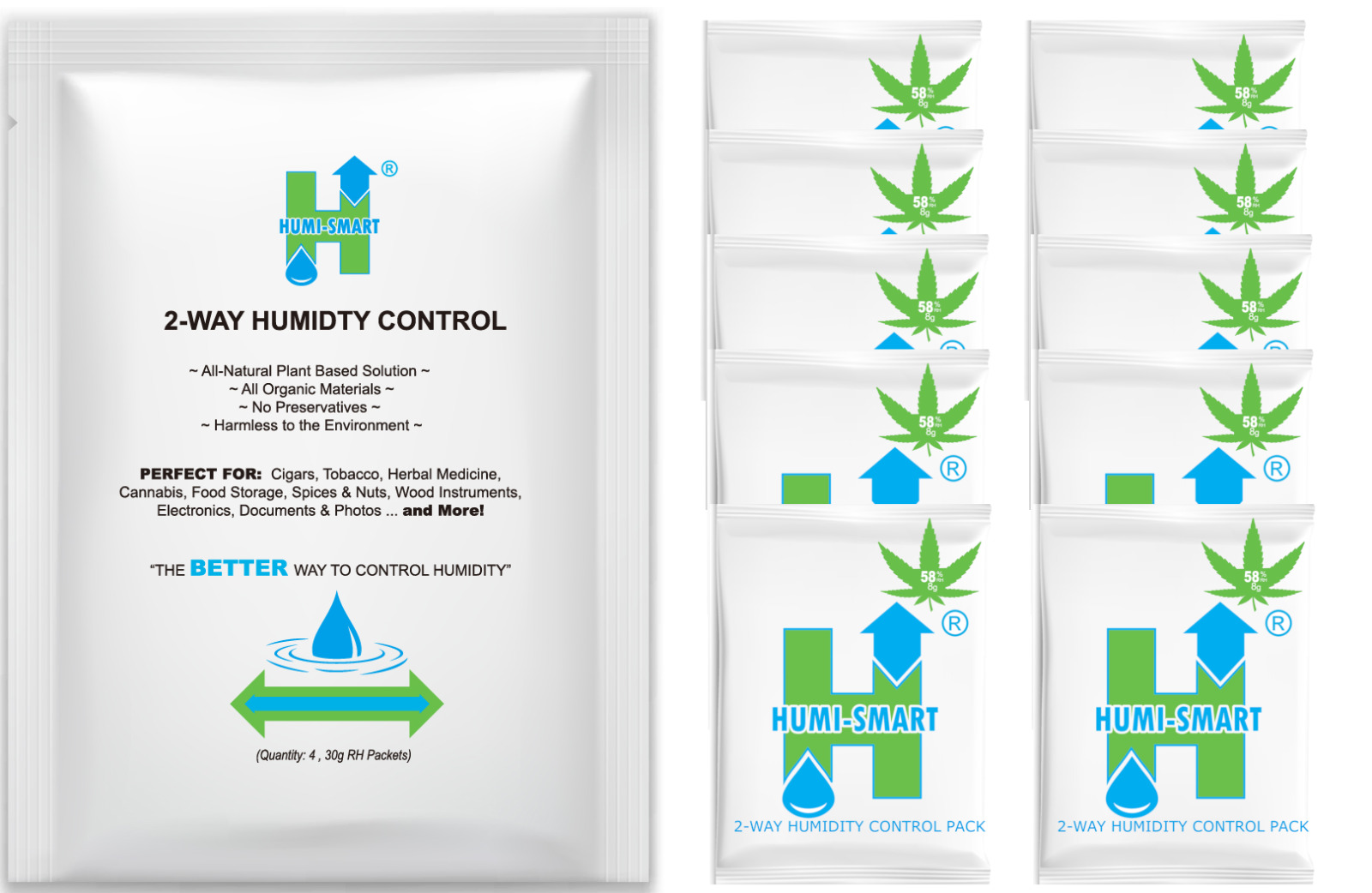 Humi-Smart 58% RH 2-Way Humidity Control Packet – 8 Gram 10 Pack