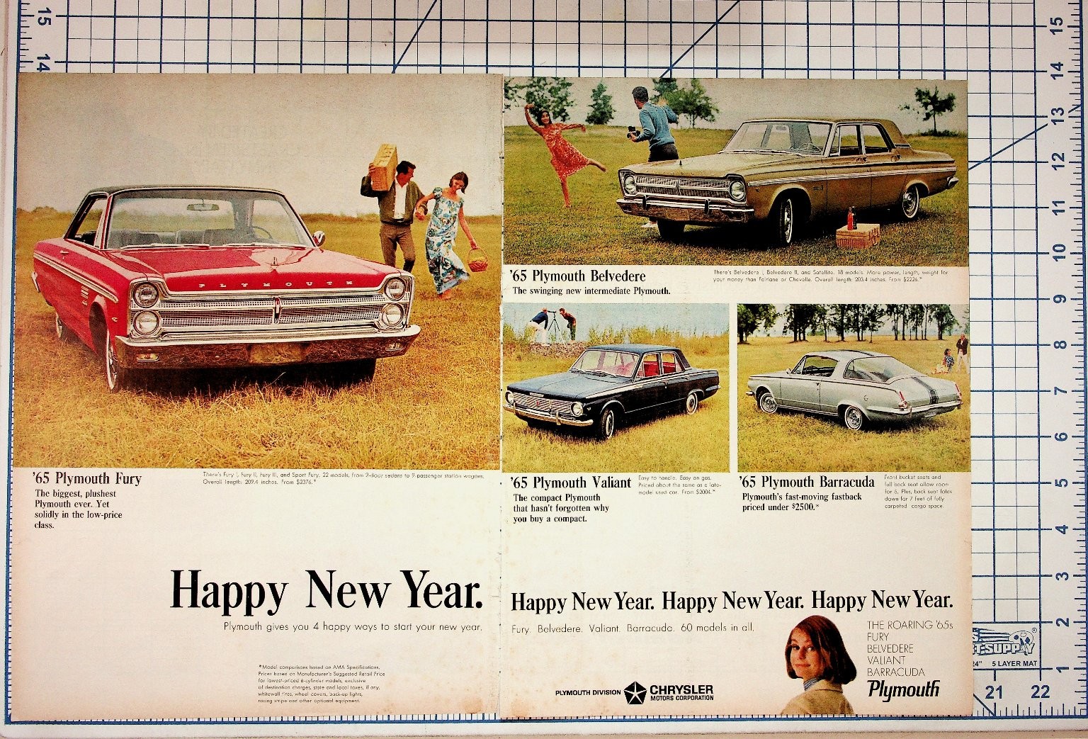1965 Plymouth Cars Magazine Ad Fury Belvedere Valiant Barracuda Happy New Year