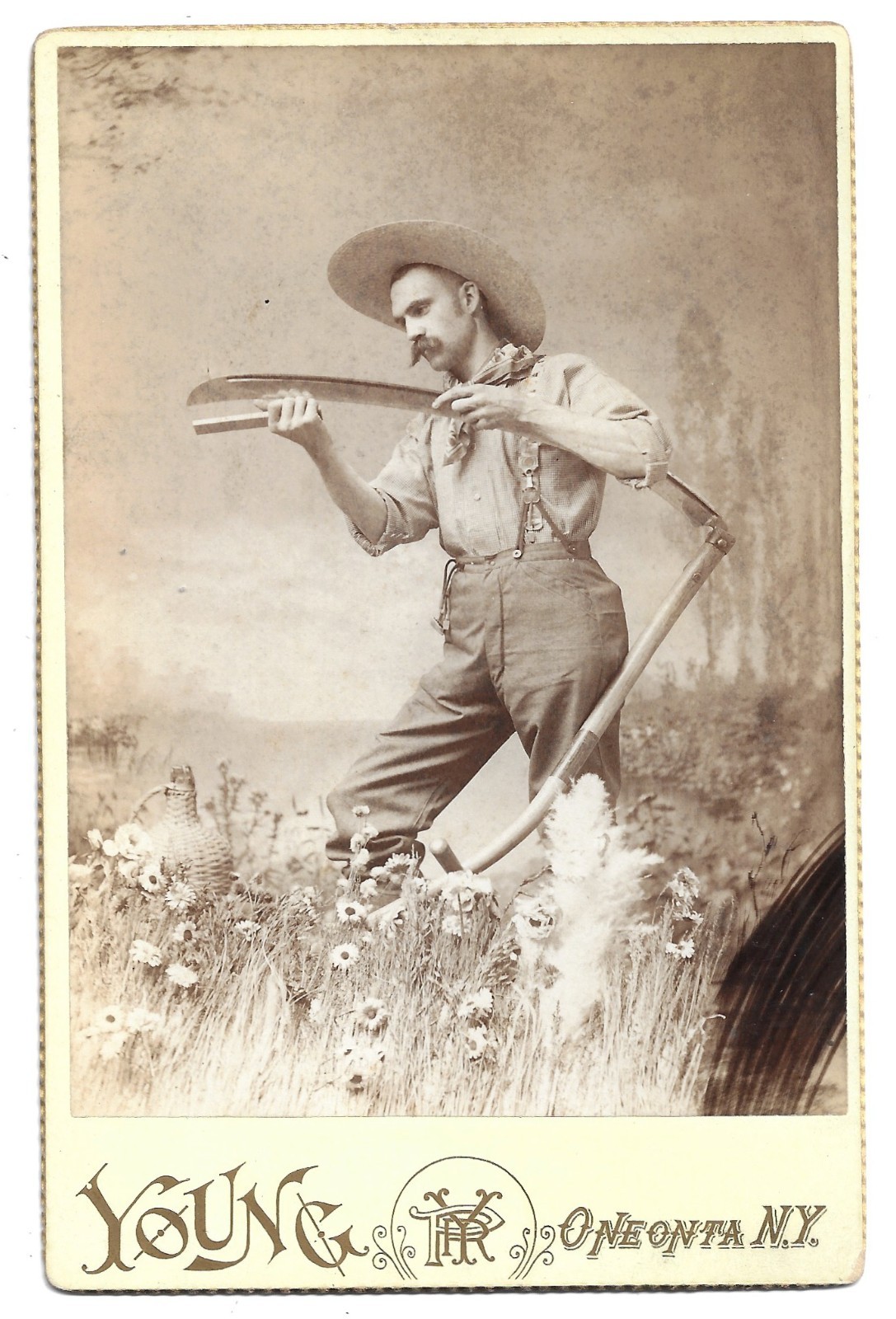 Occupational Cabinet Card Farmer Sharpening Scythe Oneonta New York