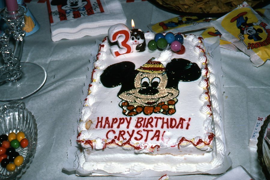 Vintage 35mm Slide 1970s Mickey Mouse Birthday Cake Happy Birthday Crystal