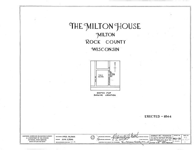 Photo:Milton Wisconsin 1844 Milton House Cover Sheet Rock County WI