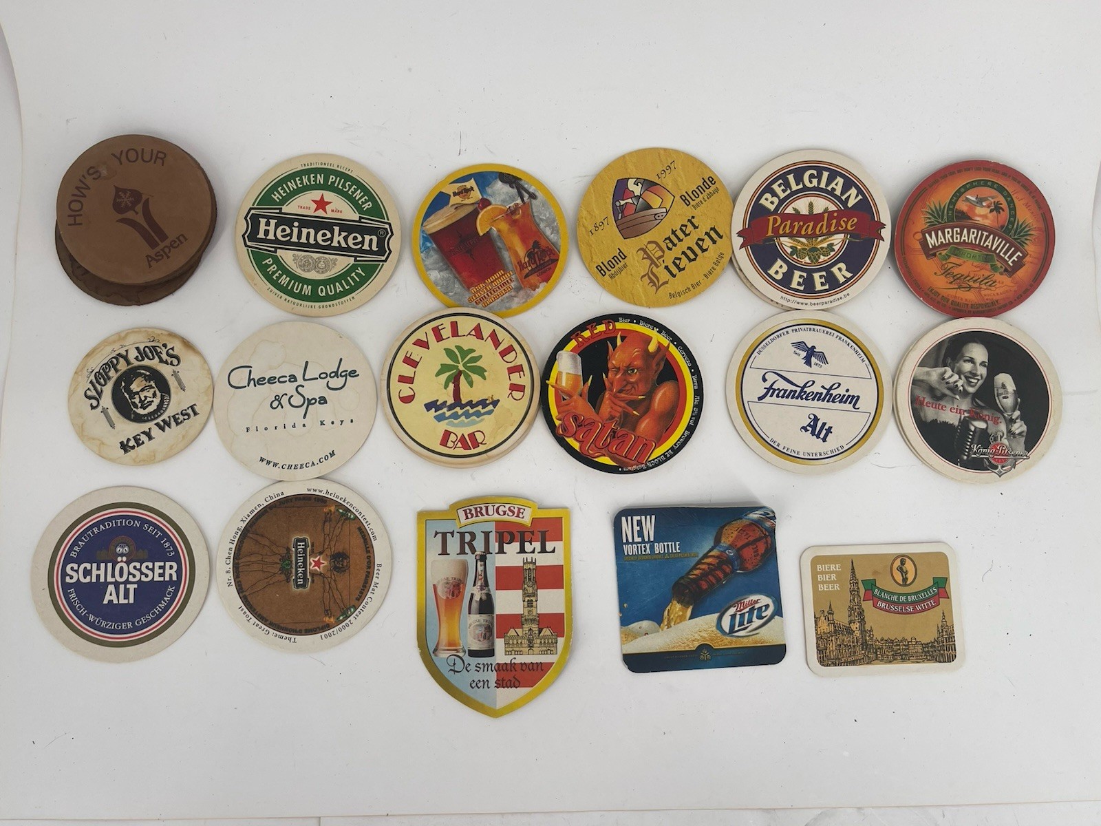 Lot of 17 Vintage Beer Coasters Heineken Miller Lite Belgian German Bar Pub