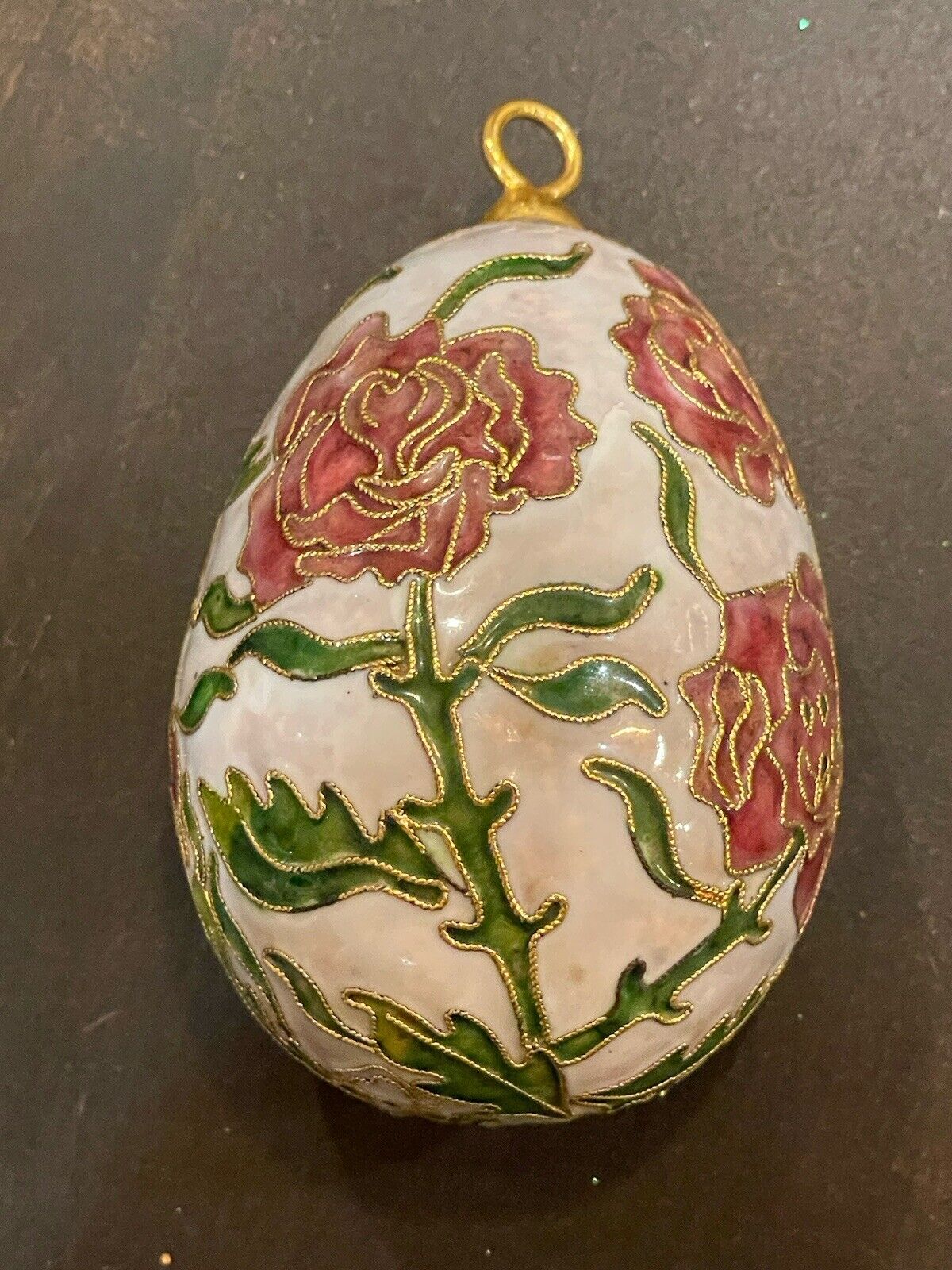 Vintage Cloisonne Enamel Floral Egg 4 inch GOLD ACCENTS 91