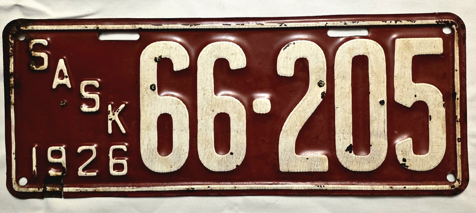 Vintage 1926 Saskatchewan License Plate 66-205 Rare Original Canadian Tag