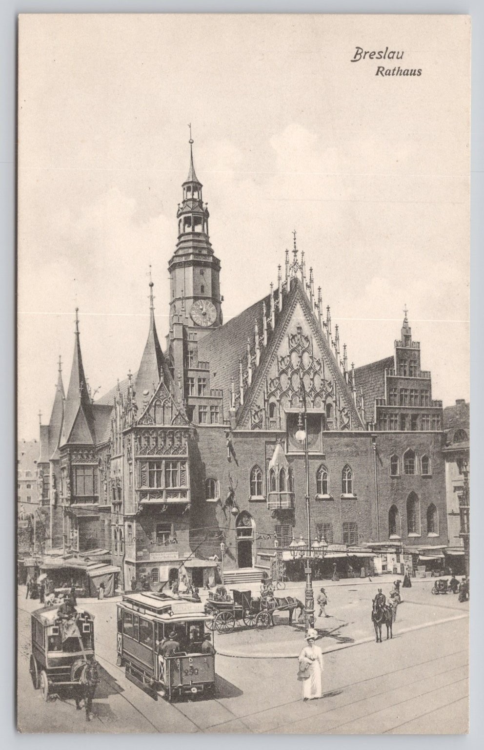 Breslau Rathaus City Hall Tram Horse Carriages Vintage Postcard c1910s Breslau Rathaus City Hall Tram Horse Carriages Vintage Postcard c1910s