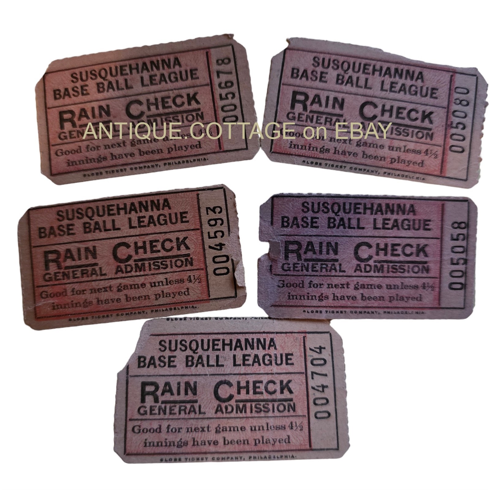 vintage LOT SUSQUEHANNA BASE BALL LEAGUE red lion pa TICKETS rain check baseball