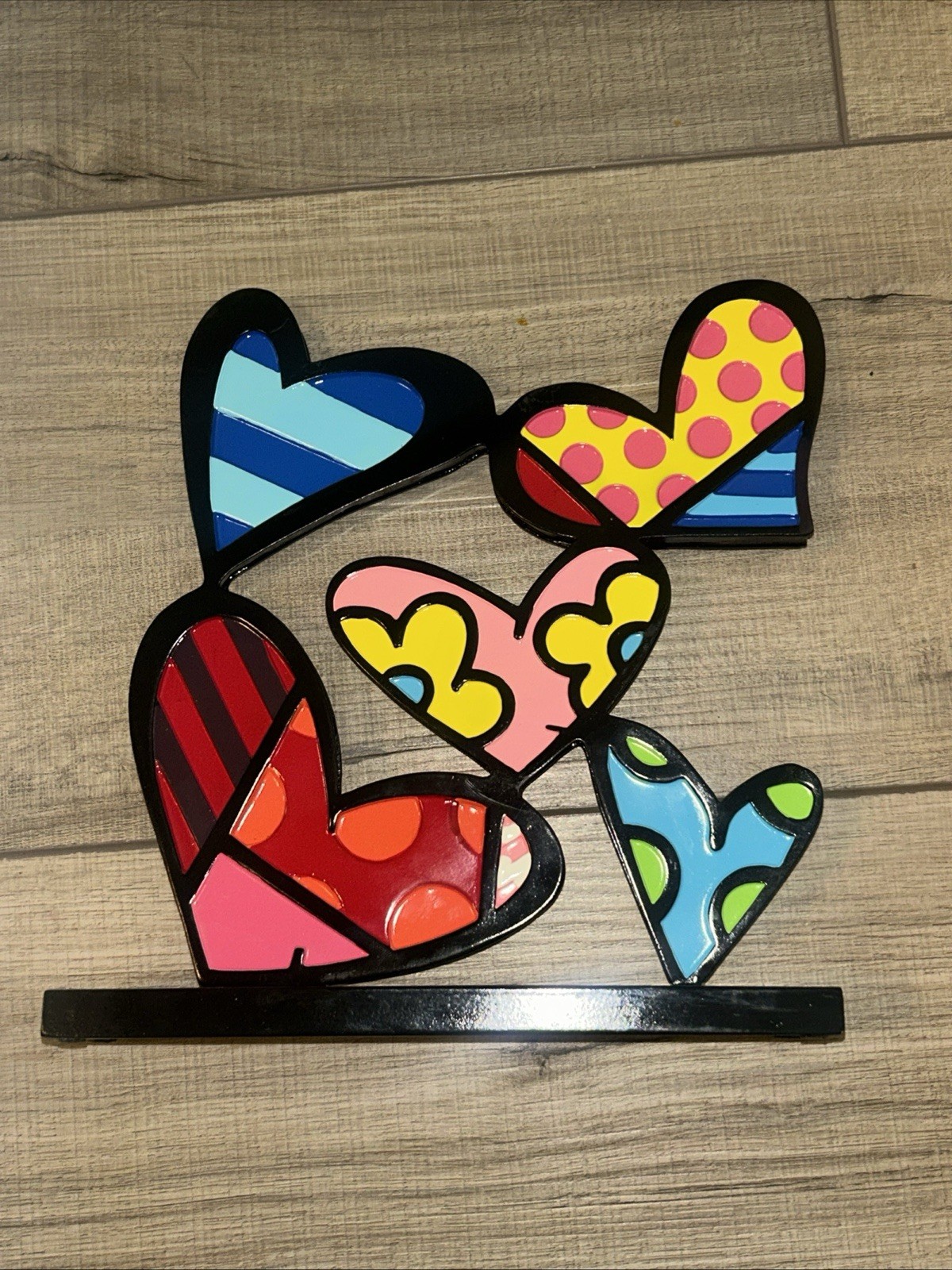 Romero Britto Cluster of Hearts 5 Hearts Sculpture Figurine 2009 Pop Art Miami