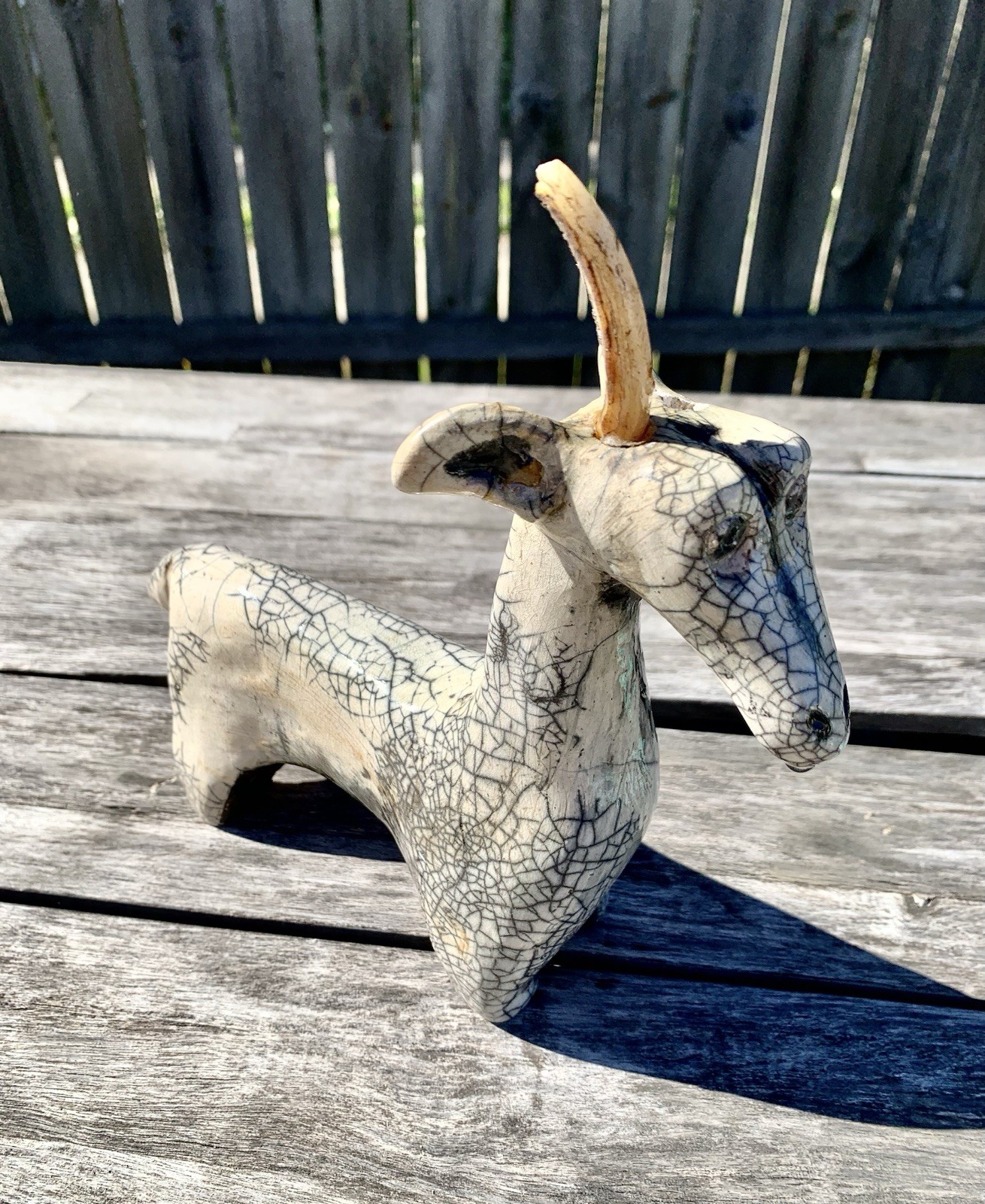 Vintage Raku Fire Ceramic Goat Sculpture Kintsugi Repair Project Piece - As Is