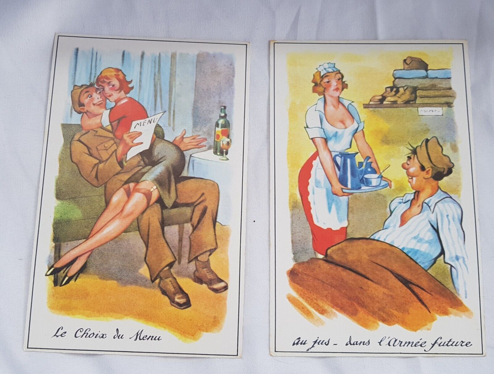 CPA 2 Postcards Military Humourism Women, M.D. Paris Series 105