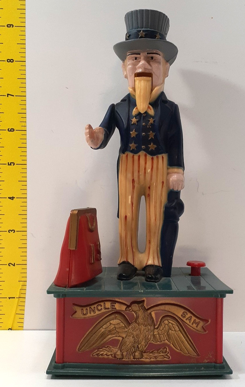 1970\'s Mechanical UNCLE SAM Plastic Coin Bank Works