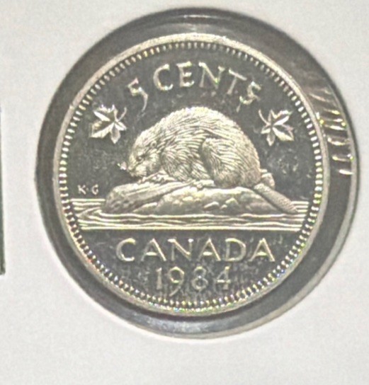 1984 CANADA 5 CENTS PROOF COPPER NICKEL COIN-21.2MM-KM#60.2a-MINTAGE=161,602