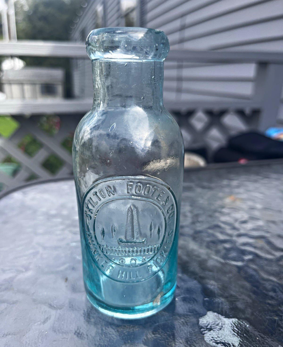 Blue Embossed Glass Bottle w/ 