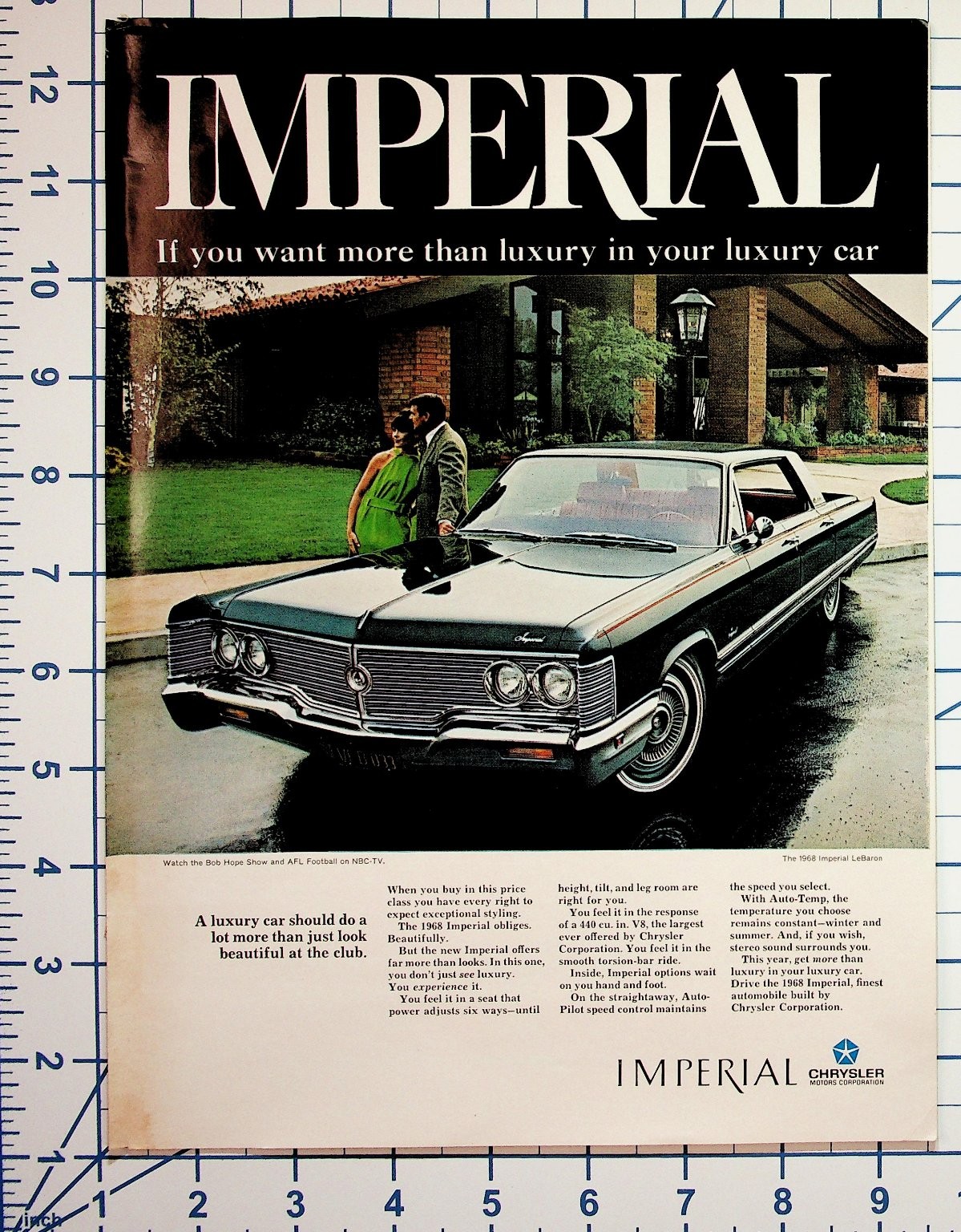 1968 Imperial LeBaron Chrysler Vintage Car Ad Magazine Print Automobile Ephemera