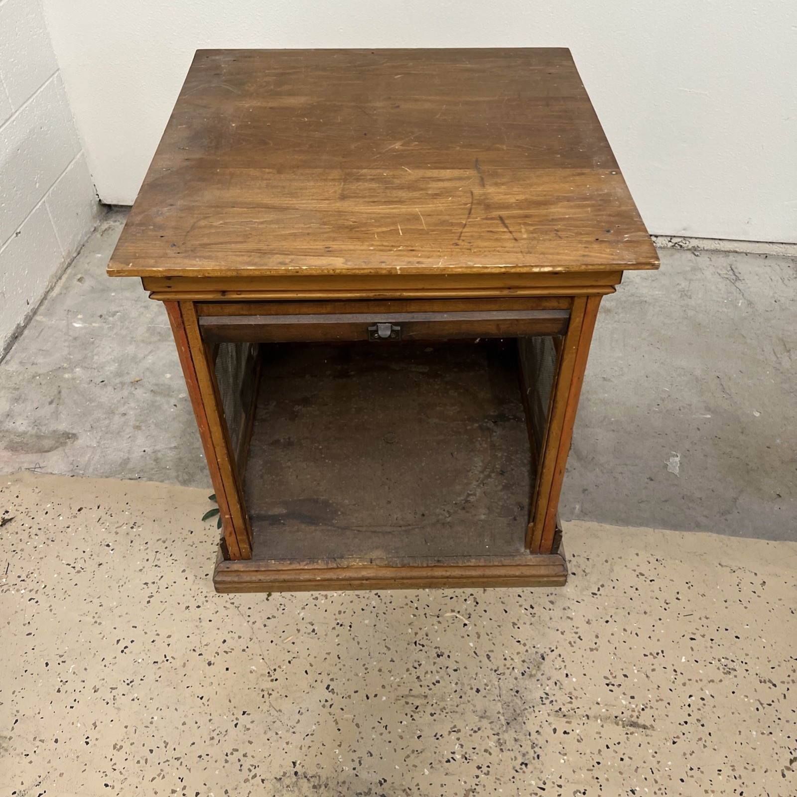 Antique Bread Box With 3 Screens Sides And One Roll Up Front