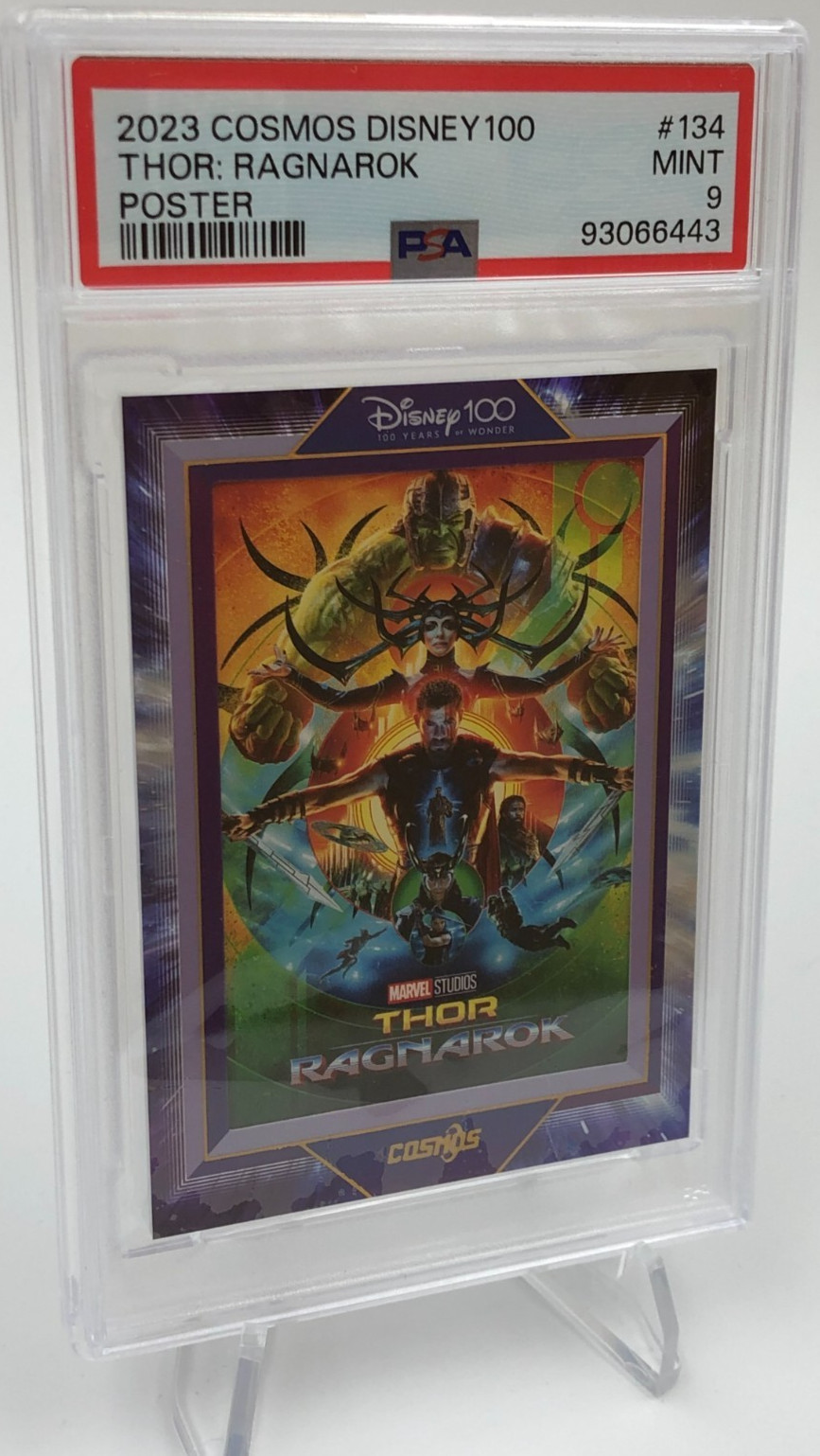 2023 Cosmos DISNEY 100 Card THOR: RAGNAROK #134 Poster MARVEL SP/288 PSA MINT 9