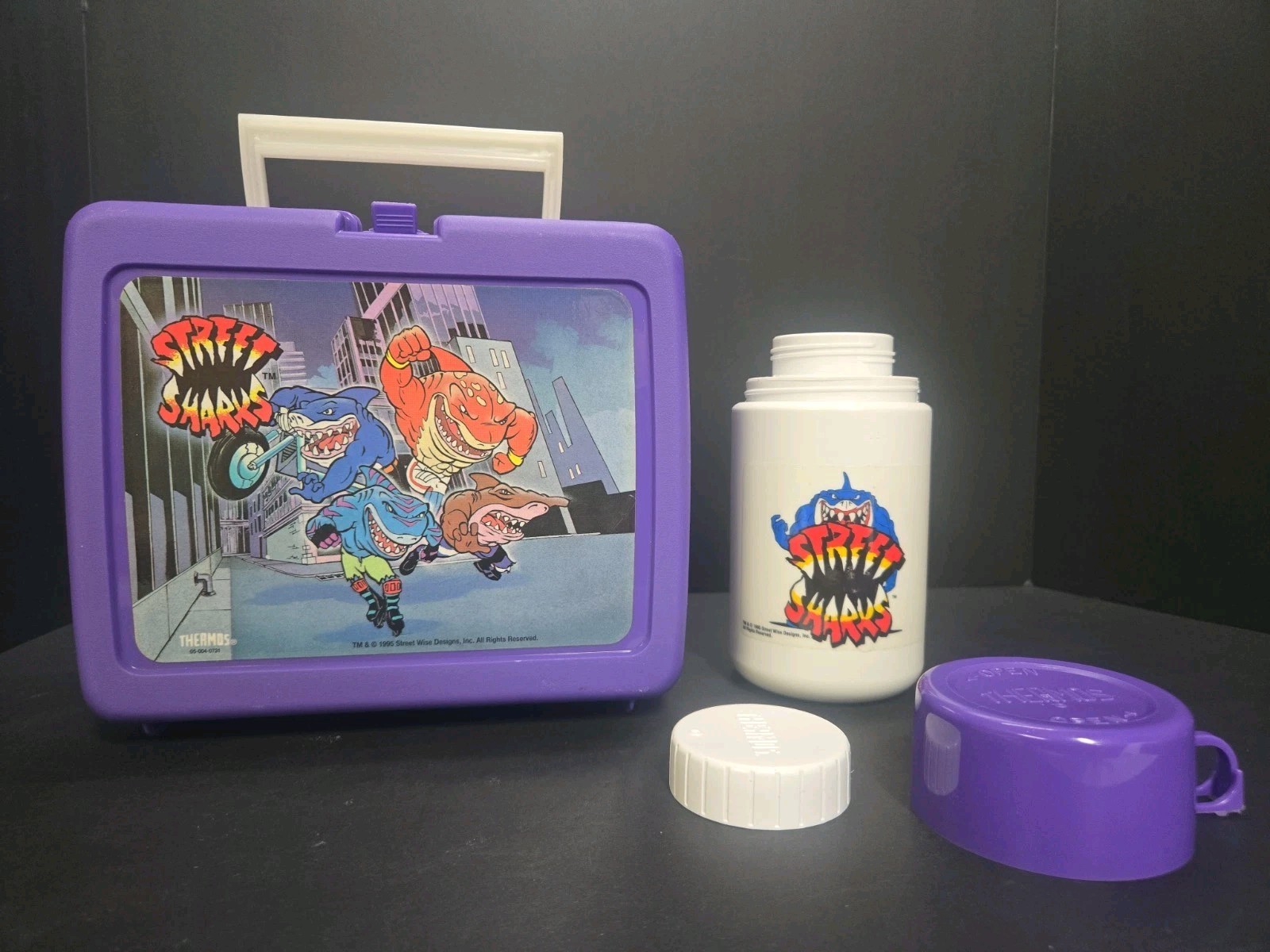 Vintage 1995 Street Sharks Purple Lunch Box Thermos Complete Rare 90s READ