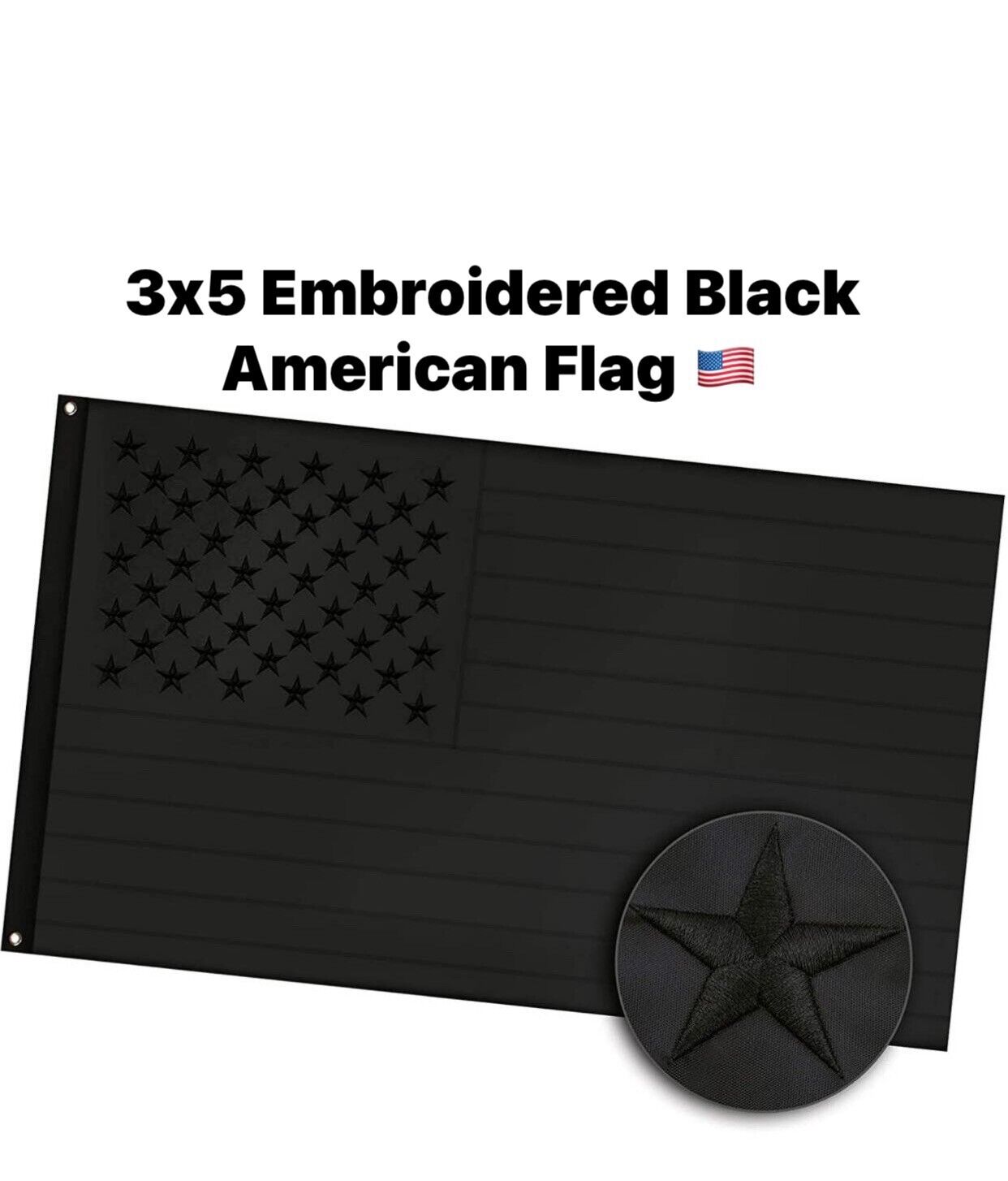 3ft x 5ft Embroidered Black No Quarter American Flag 🇺🇸 Ships Free US Stock