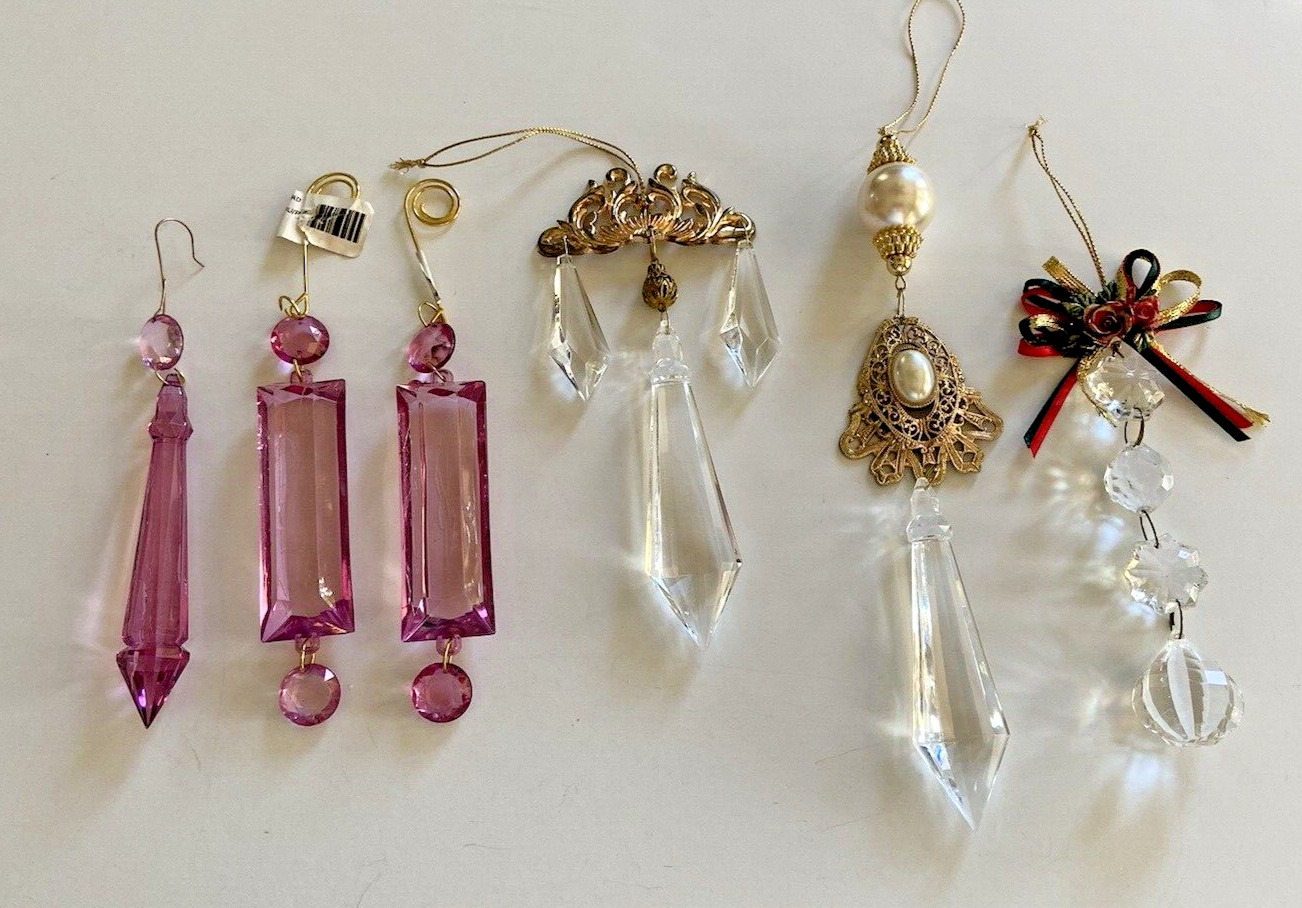 Lot of 6  Vintage Acrylic Victorian Dangle Ornaments