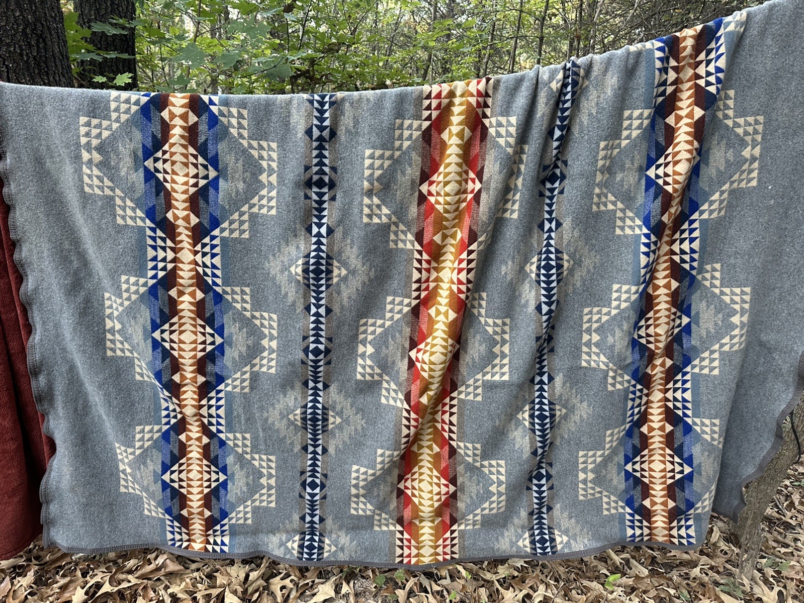 Vintage Wool   Pendleton Blanket  Gray Turquoise Blue King PreOwned 