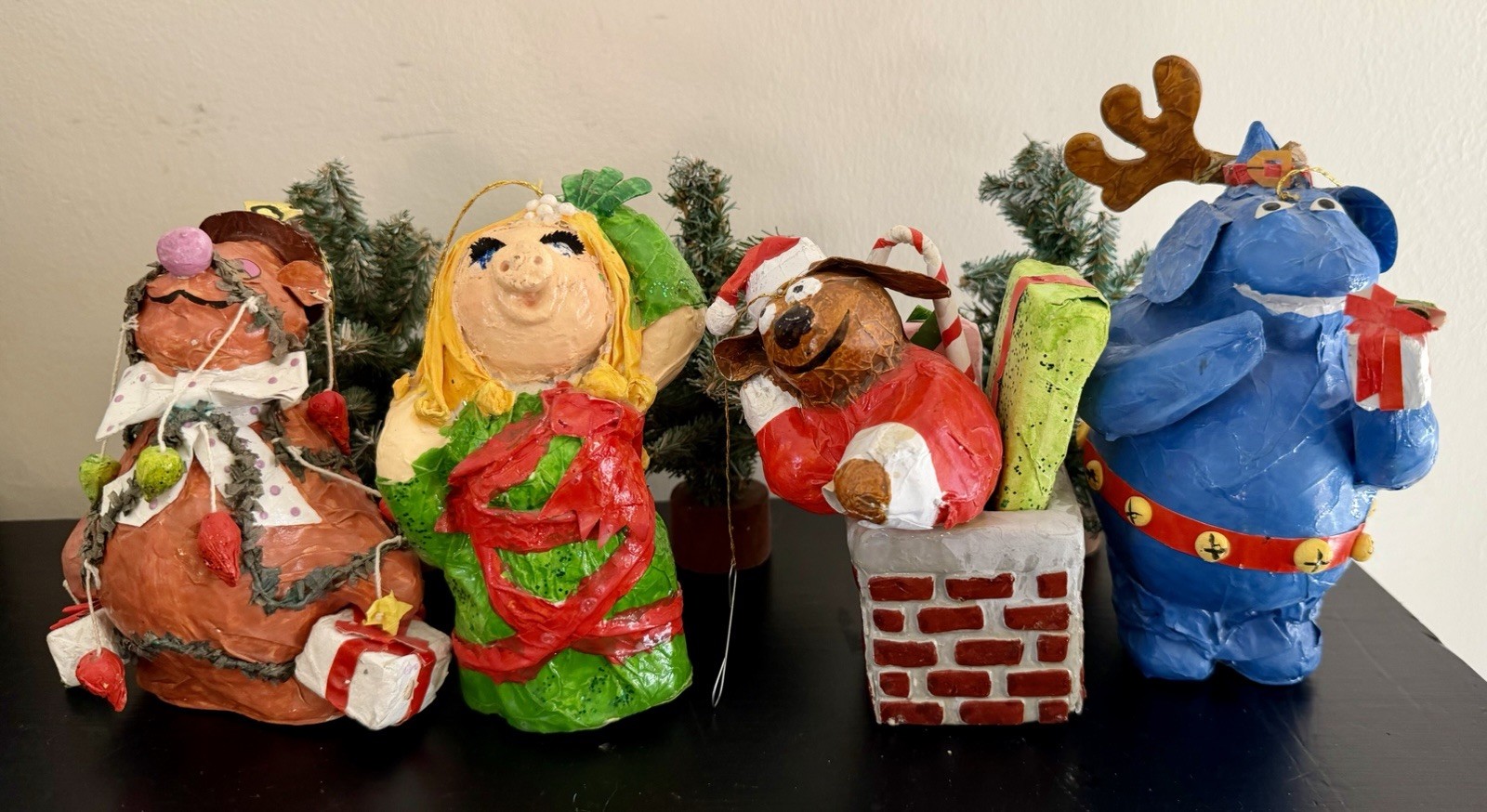 VTG 1978 Henson MUPPETS Lot Of 4 Paper Mache Christmas ORNAMENTS