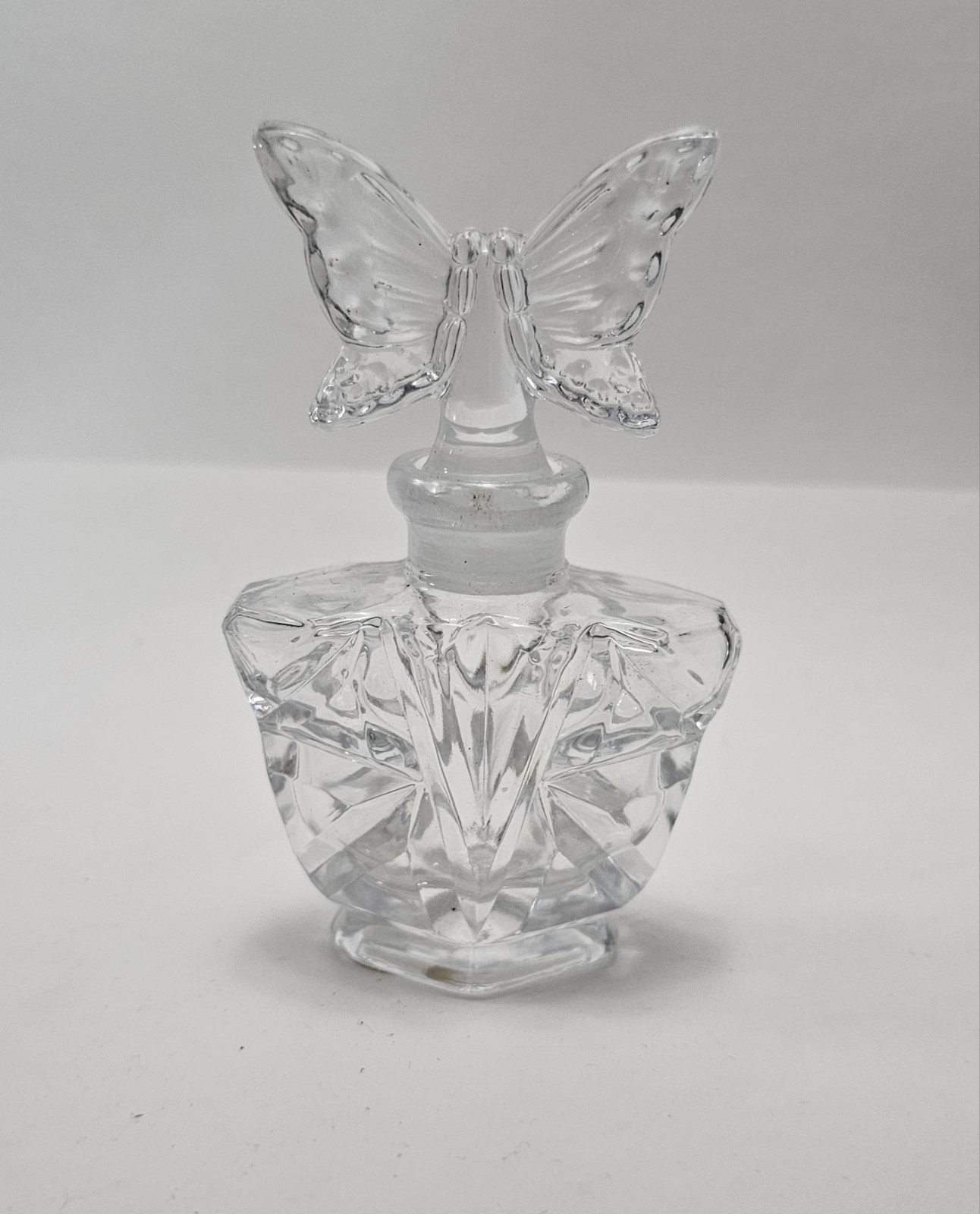 Vintage Perfume Bottle Clear 24% Lead Cut Crystal Butterfly Frosted Stopper 4.5”
