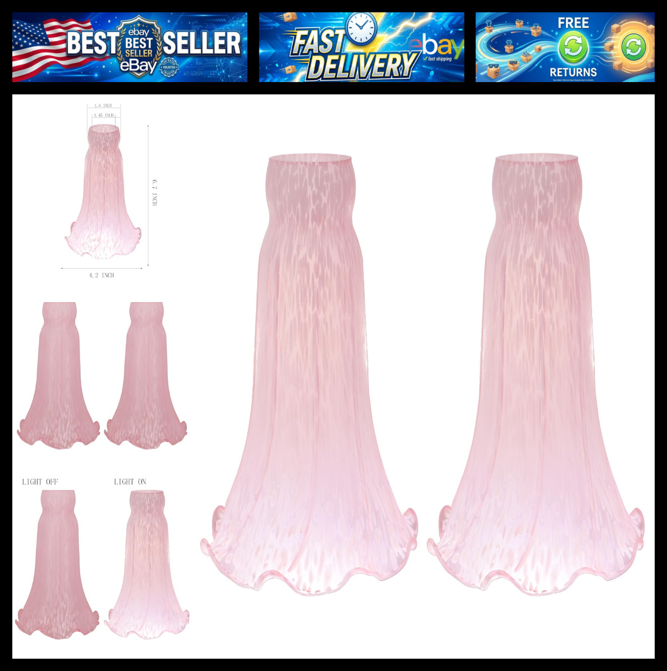 Lily Flower Glass Lampshade Replacement, 2 Pack,Tulip Style Table Floor Lamp Sha