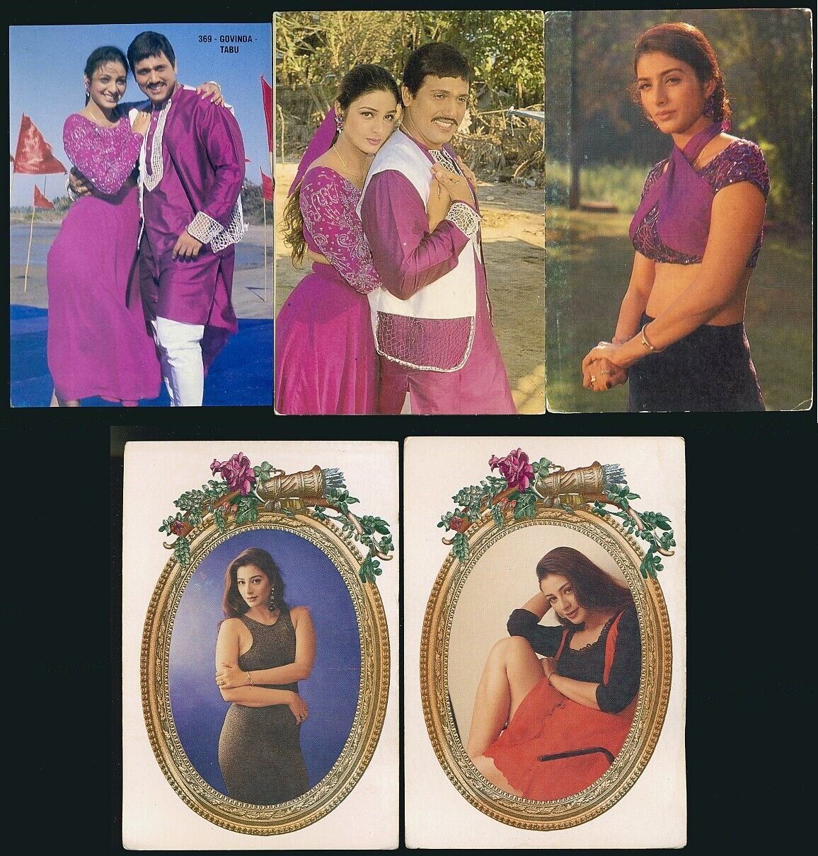 Bollywood actors Tabu, Govinda. 5 rare postcards