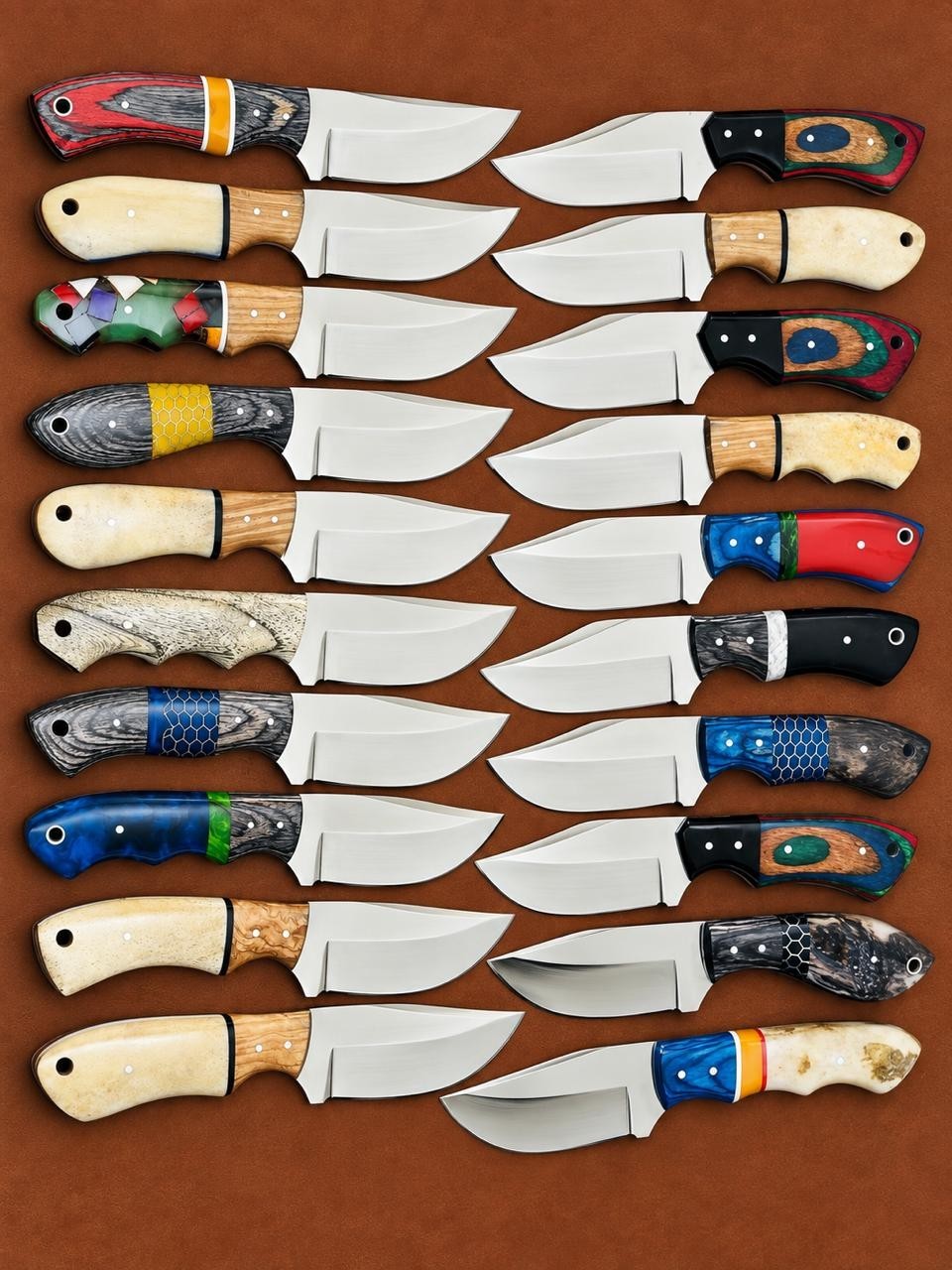 Lot of 20 8” Stainless Steel Handmade Hunting Knife Mixed Handle + Sheath 15