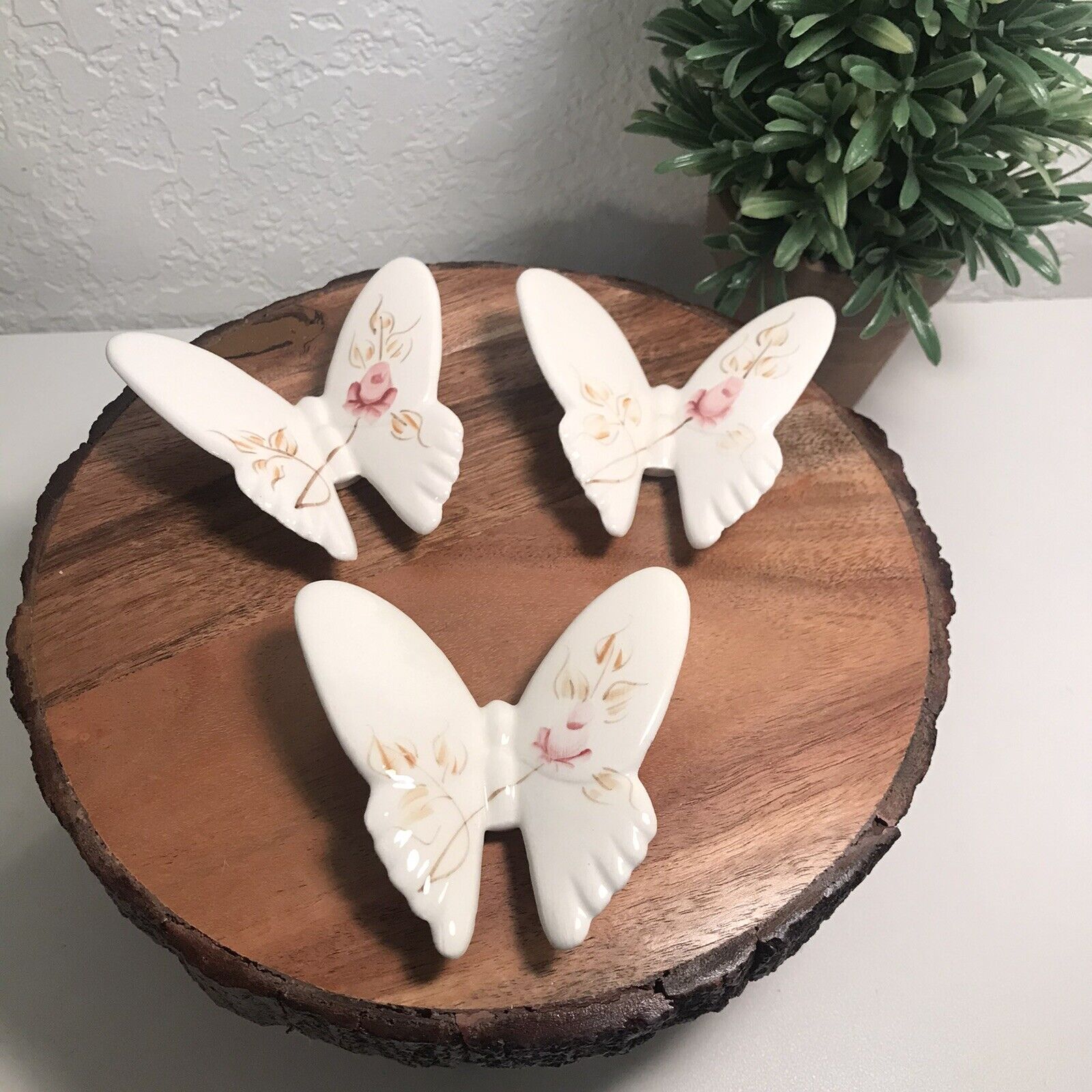 Vintage Homco Set of 3 Hand Painted Porcelain Butterflies MCM Retro Wall Decor