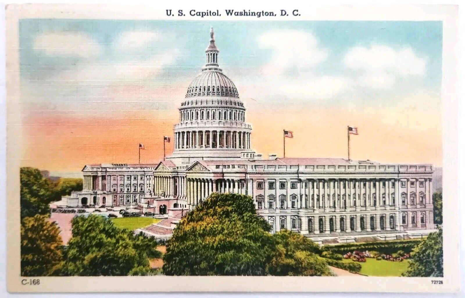 US United States Capitol Washington DC Sunset Linen Postcard UNP VTG Unused